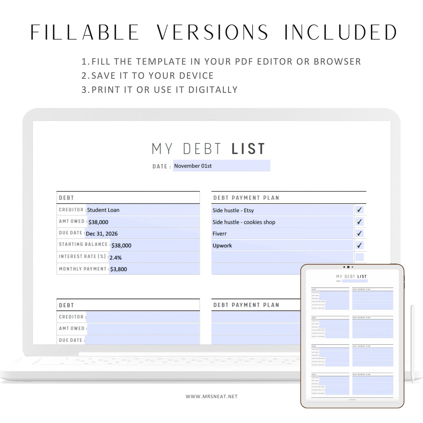 Fillable Debt payoff planner, Debt Tracker, Debt Payoff tracker, Debt free tracker, Debt free printable, A4, A5, Letter, Half Letter, PDF