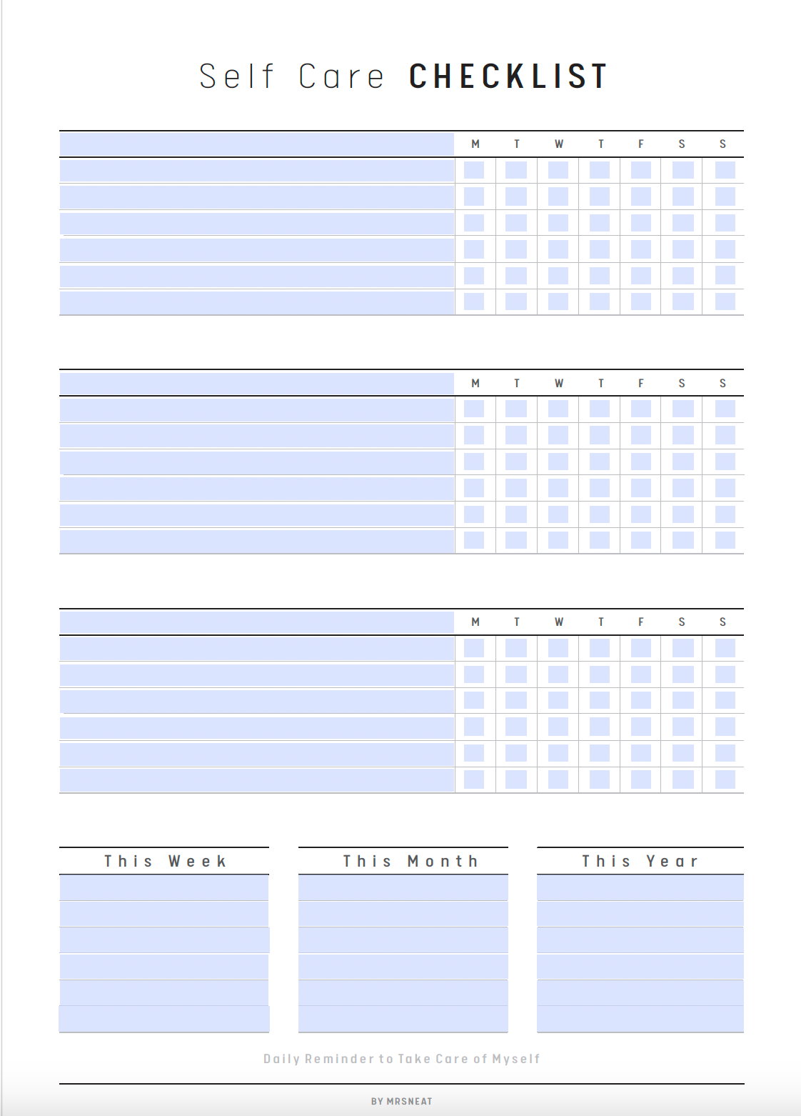 Fillable Self care planner, Self care checklist, Self care Journal, Wellness Journal, Wellness Tracker, Self Care Tracker, Weekly Tracker