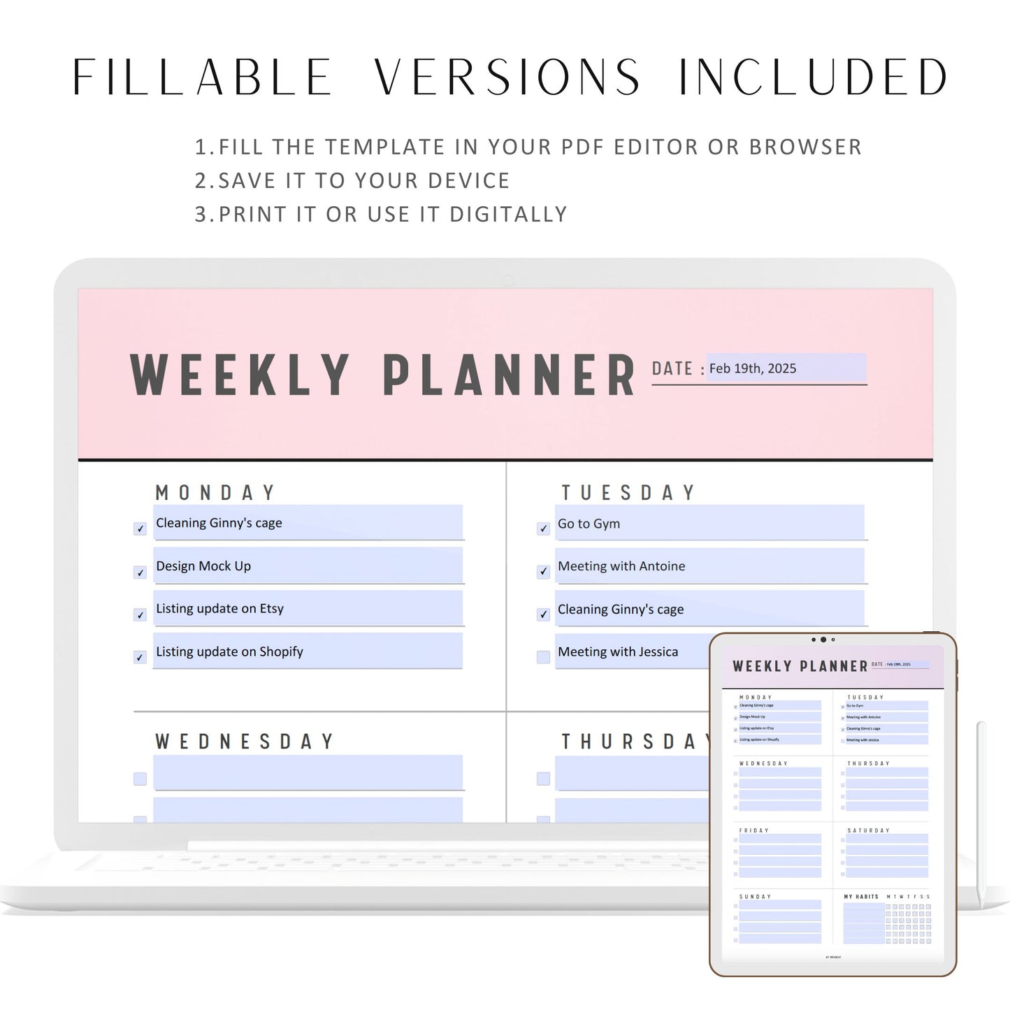 Weekly Printable Planner, Colorful Weekly Template, Weekly Schedule, Weekly Planner Sheet, Weekly Organizer, Weekly Agenda, 7 Colors, A4, A5, Digital Planner, Fillable PDF, Printable Planner