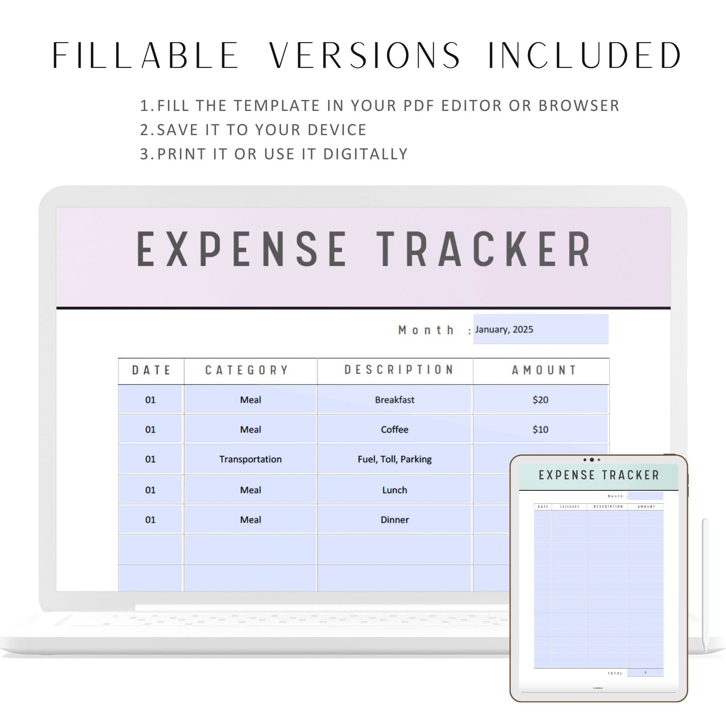 Fillable Expense Tracker Printable, Expense Planner, Money Management Planner, Monthly Expense Manager, A4, A5, US Letter, 7 Colors