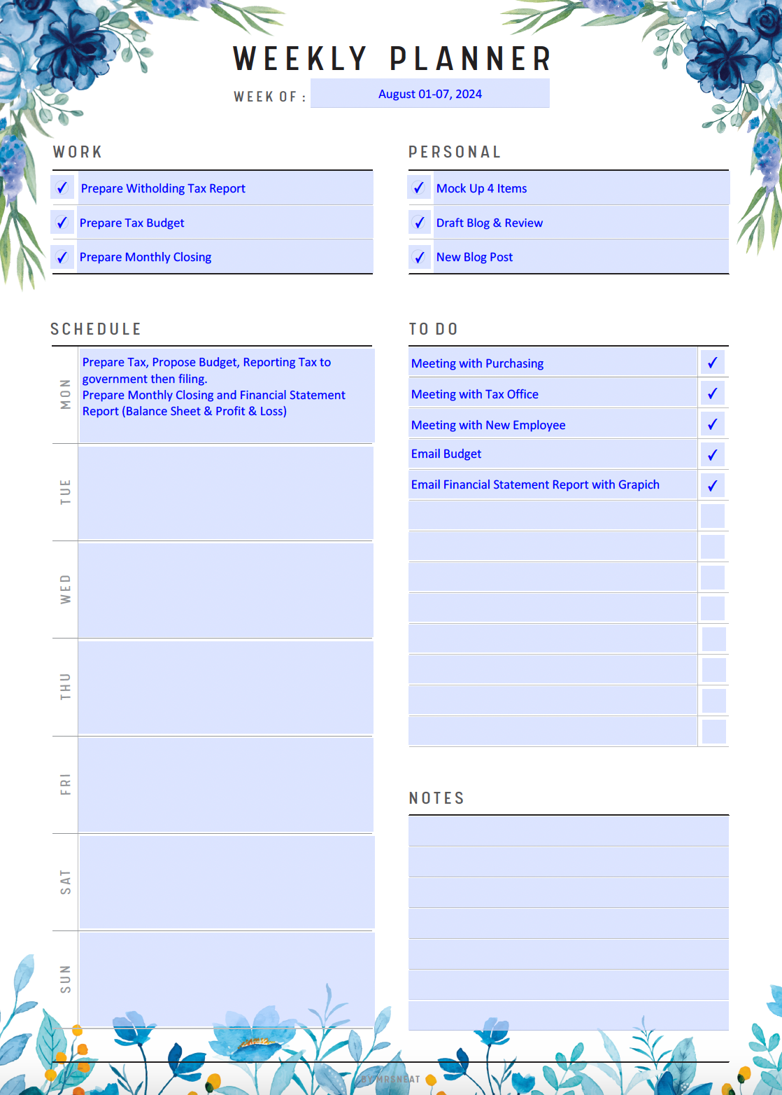 Weekly Planner Printable, Weekly Schedule Template, Fillable Weekly To Do List, Weekly Organizer, A4, A5, Letter, Half Letter, PDF