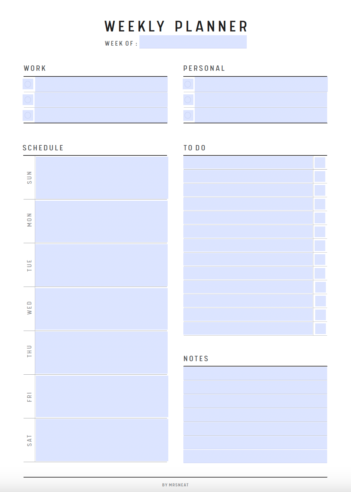 Fillable Weekly Planner Template, Weekly Schedule Printable, Weekly Organizer, Weekly Agenda, Weekly To Do, A4, A5, Letter, Half Letter, PDF, Digital Planner, Fillable PDF, Printable Planner