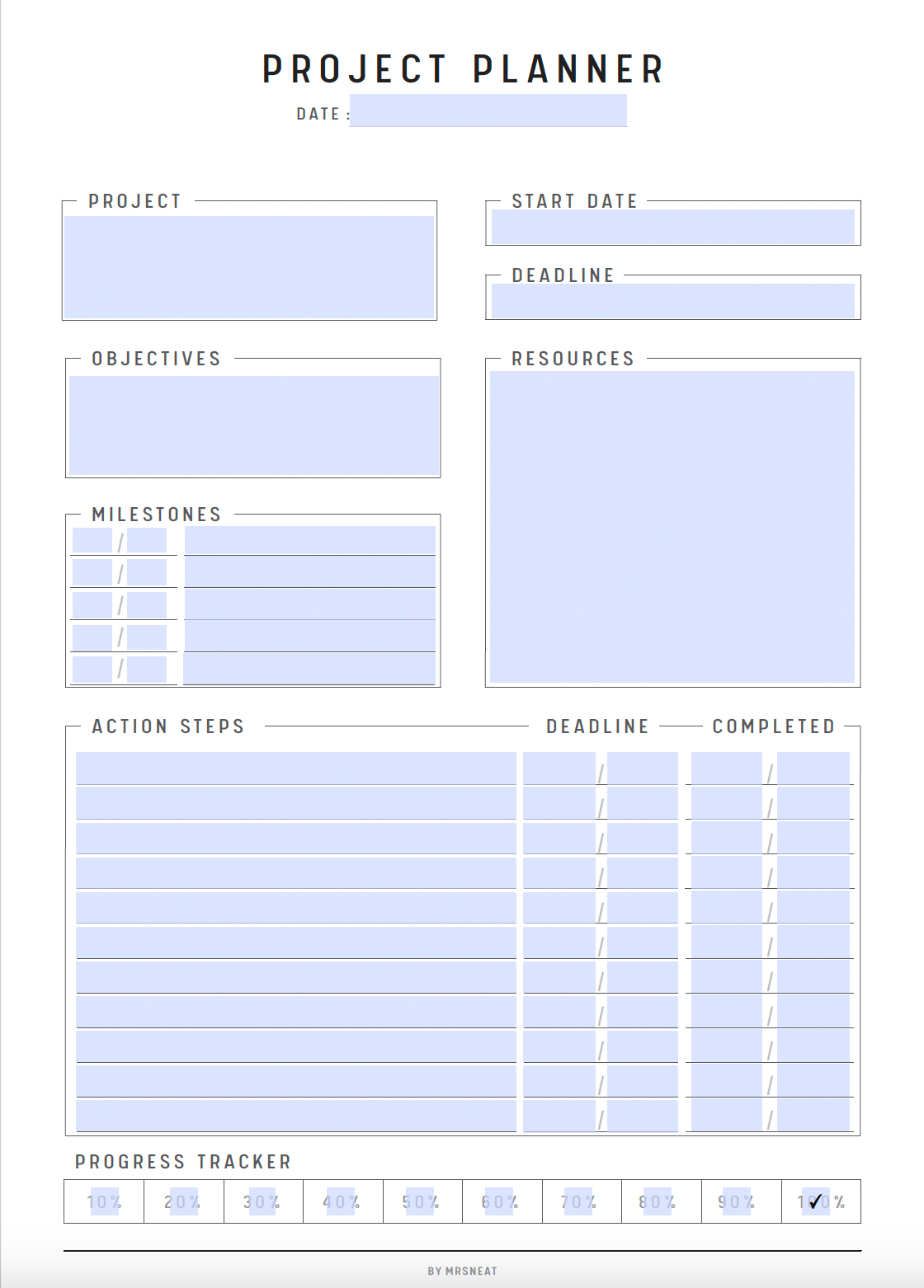 Fillable Project Planner Printable, Project Plan Template, PDF, A4, A5, Letter, Half Letter