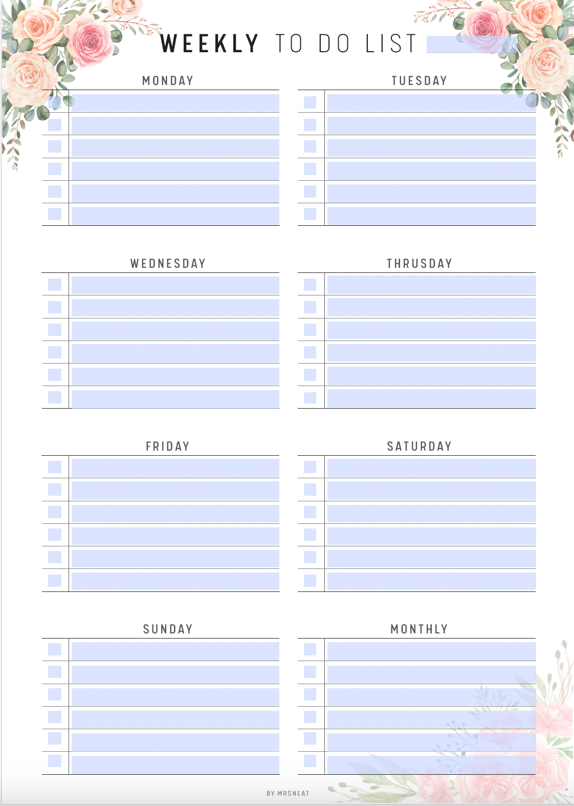 Fillable To Do List Printable, Daily To Do List, Weekly To Do Planner, Home Task Checklist, Organize List, A4, A5, Letter, Half Letter, PDF Fillable, Printable Planner, Digital Planner, Sunday & Monday start included