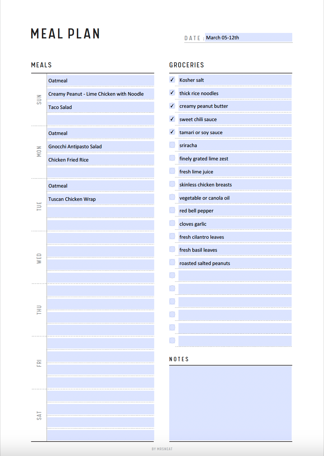 Fillable Weekly Meal Planner with Grocery List Template, 7 day menu, Food Planner, Food Diary, Diet Planner, A4/A5/Letter/Half Letter, PDF