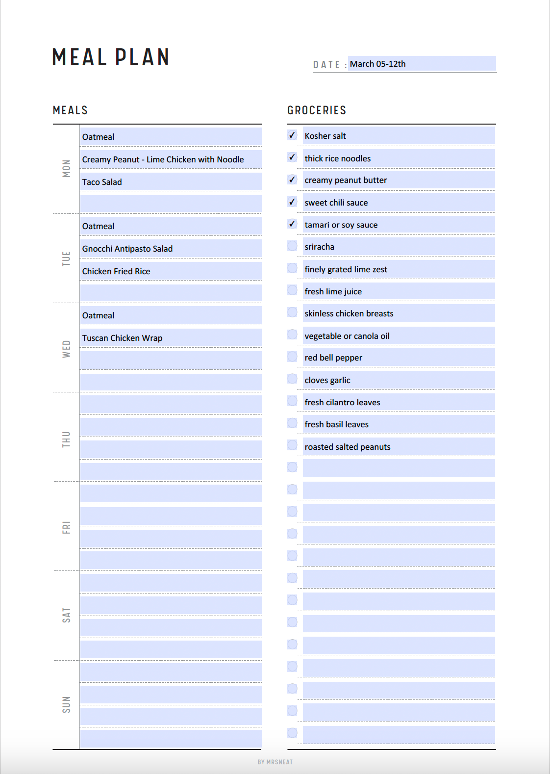 Fillable Weekly Meal Planner with Grocery List Template, 7 day menu, Food Planner, Food Diary, Diet Planner, A4/A5/Letter/Half Letter, PDF