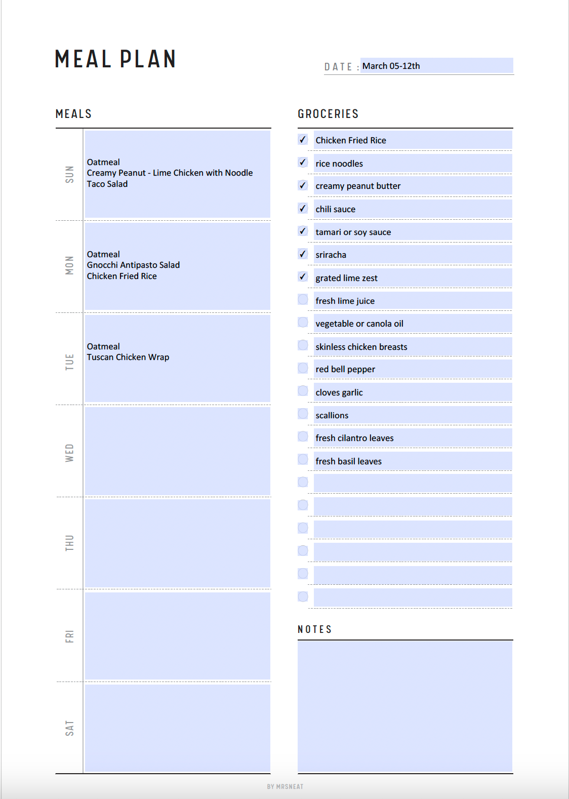 Weekly Meal Planner & Grocery List Template Printable, A4, A5, Letter, Half Letter, 2 versions, Sunday and Monday Start Included