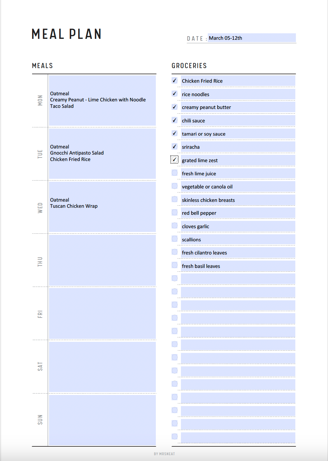 Weekly Meal Planner & Grocery List Template Printable, A4, A5, Letter, Half Letter, 2 versions, Sunday and Monday Start Included