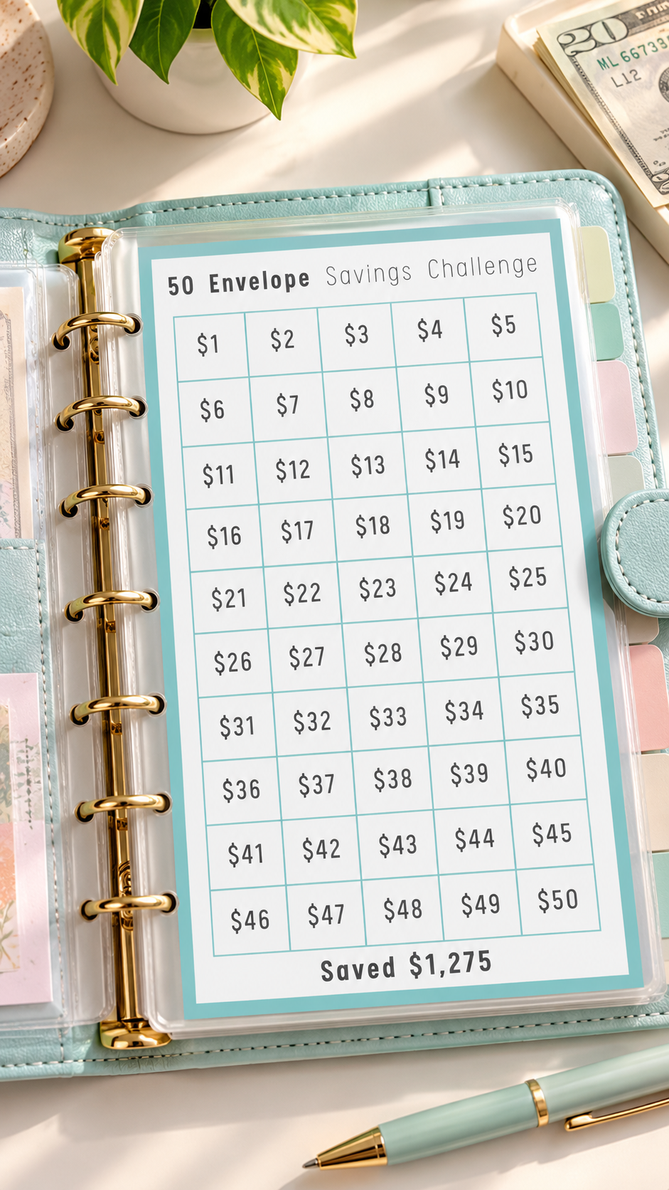 Mint 50 Envelope Savings Planner.