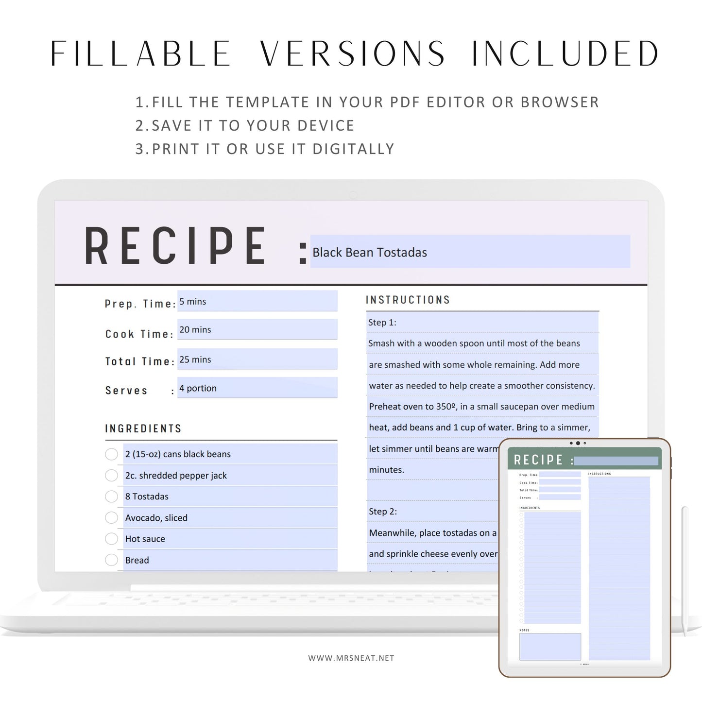 Simple Recipe Page Template, Recipe Printable, Fillable Recipe Journal, Recipe Card, Recipe pages, Cooking PDF, A4, Letter, 10 colors