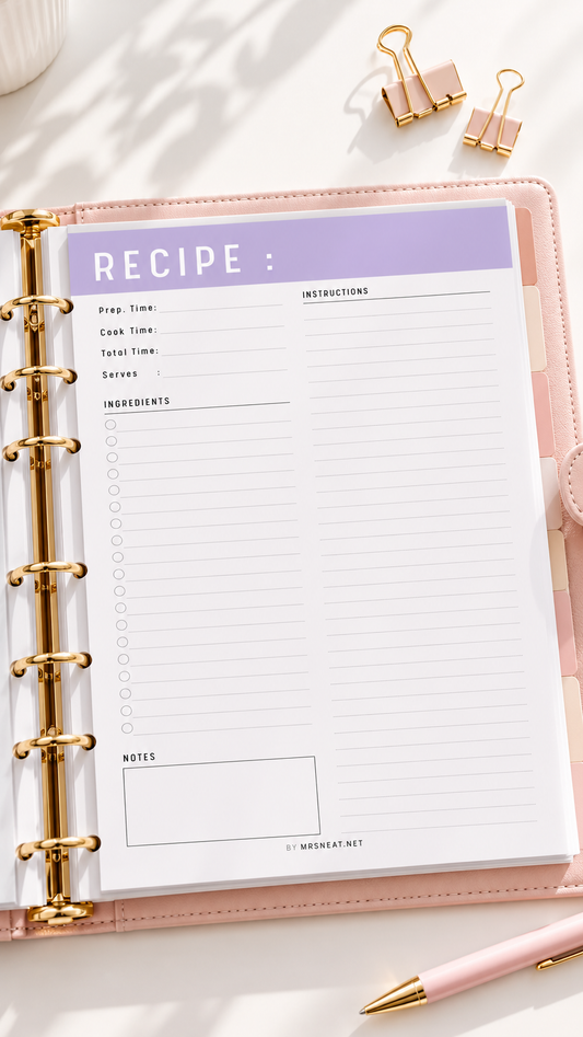 Elegant Purple Recipe Planner Flat Lay