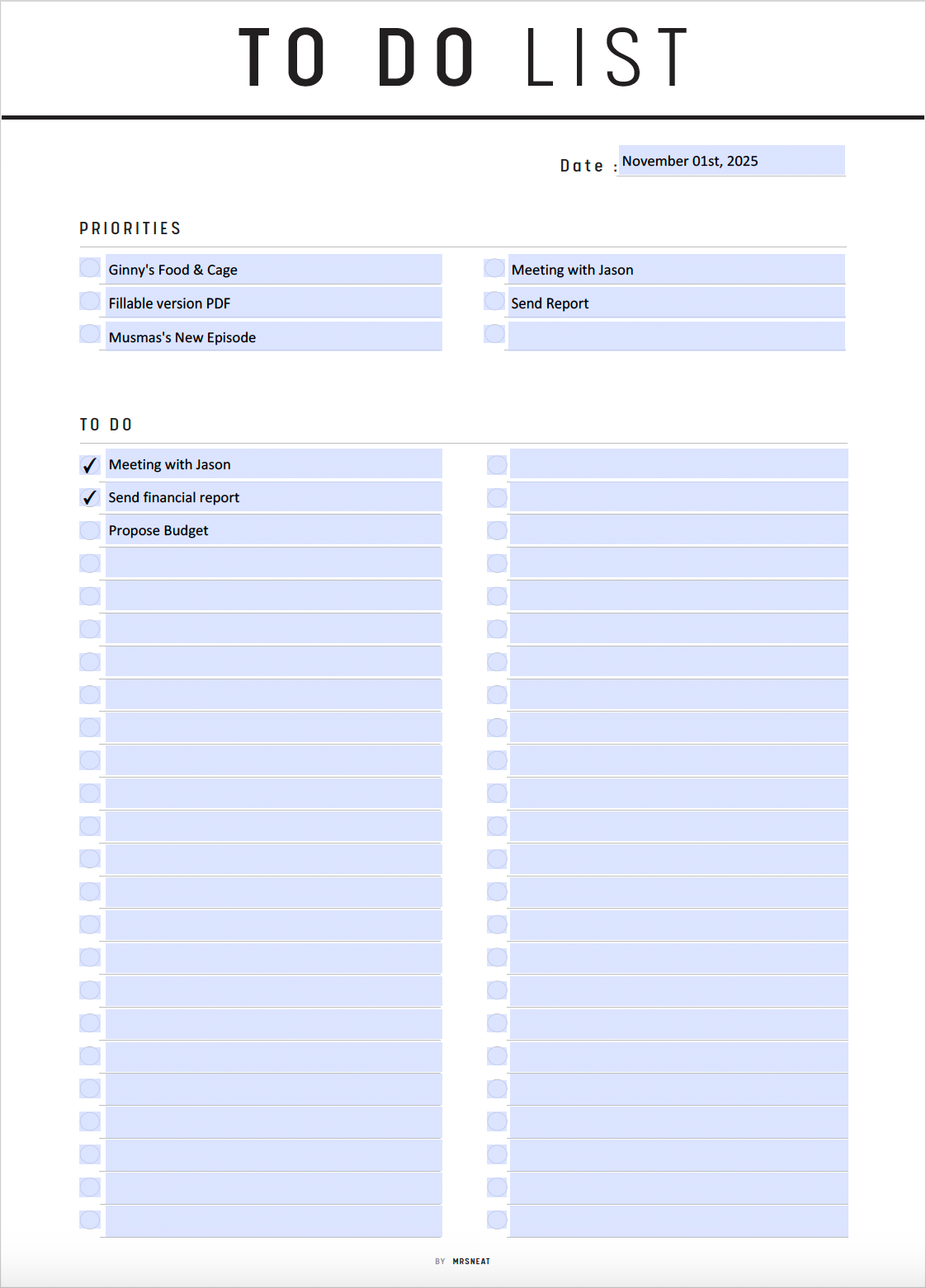 Fillable To Do List Planner Printable, Minimalist To Do List Template, Daily To Do, Daily Agenda, Daily Journal, PDF, A4, Letter, 10 colors