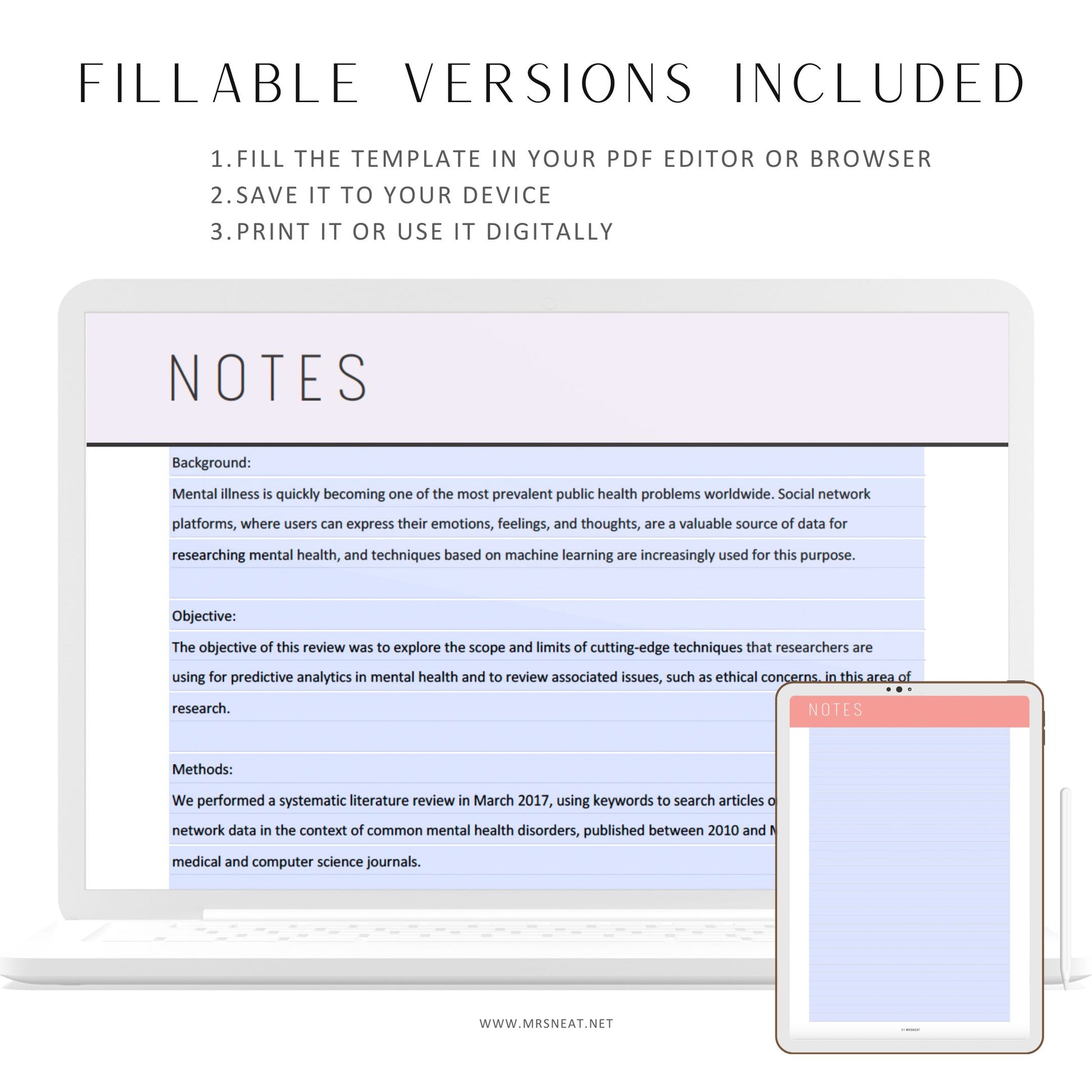 Printable Notes Page Template, Fillable Notes, Daily Note, Notebook Page, Note Taking Paper, Blank Note Page, PDF, A4, Letter, 10 colors