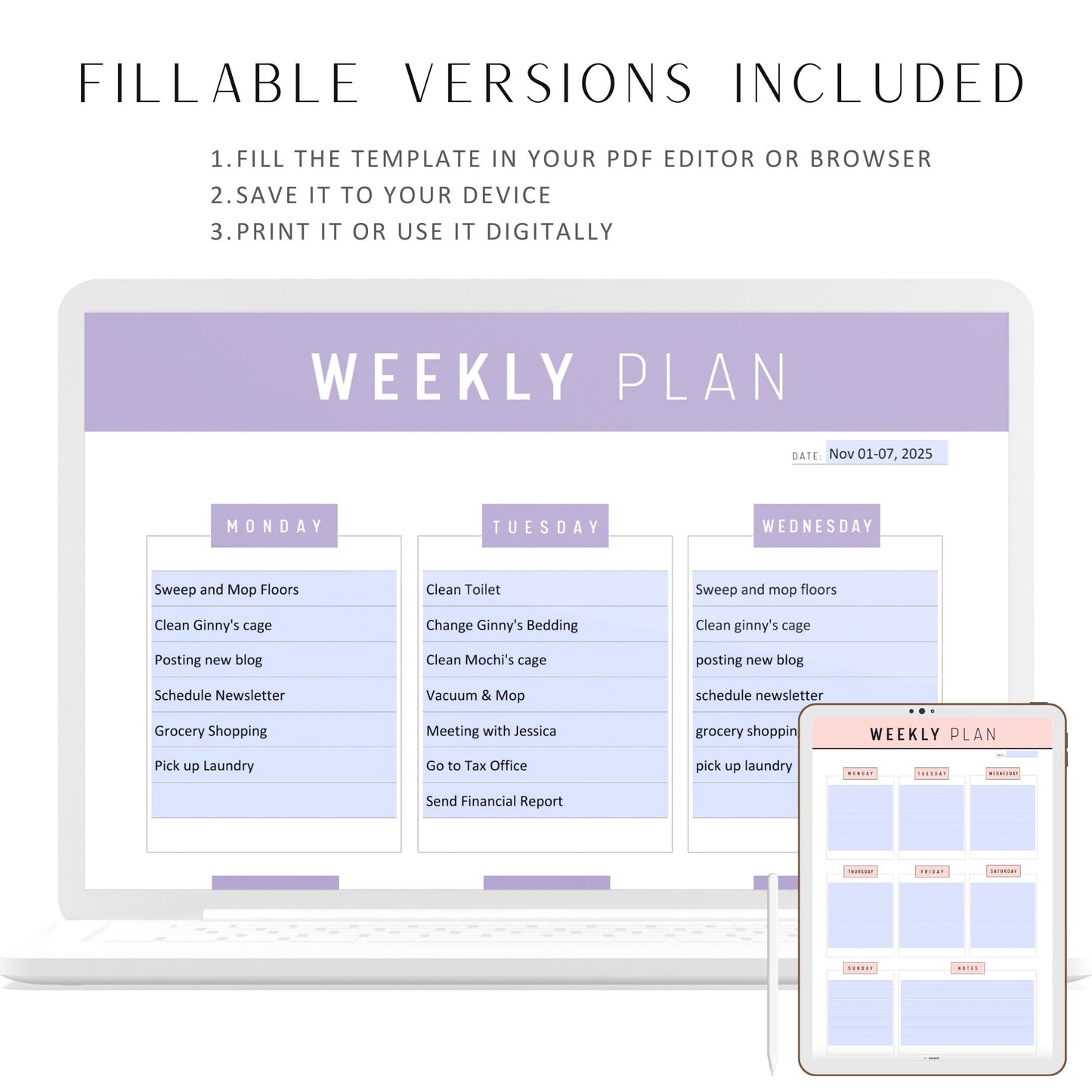 Fillable Weekly Organizer, Weekly Schedule, Weekly Planner Printable, Weekly To Do List, Weekly Agenda, Week At a Glance, A4, 10 Colors