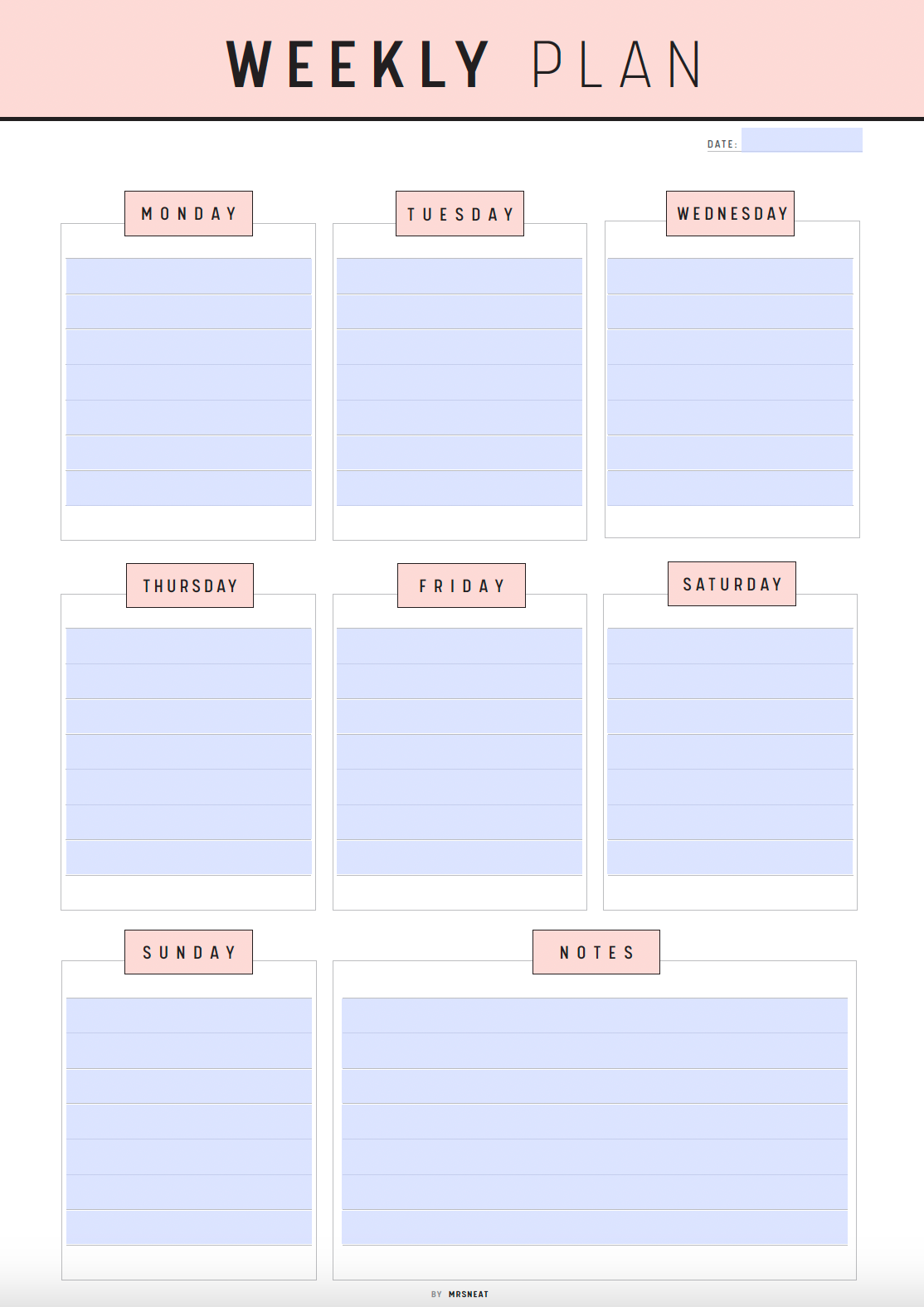 Fillable Weekly Organizer, Weekly Schedule, Weekly Planner Printable, Weekly To Do List, Weekly Agenda, Week At a Glance, A4, 10 Colors