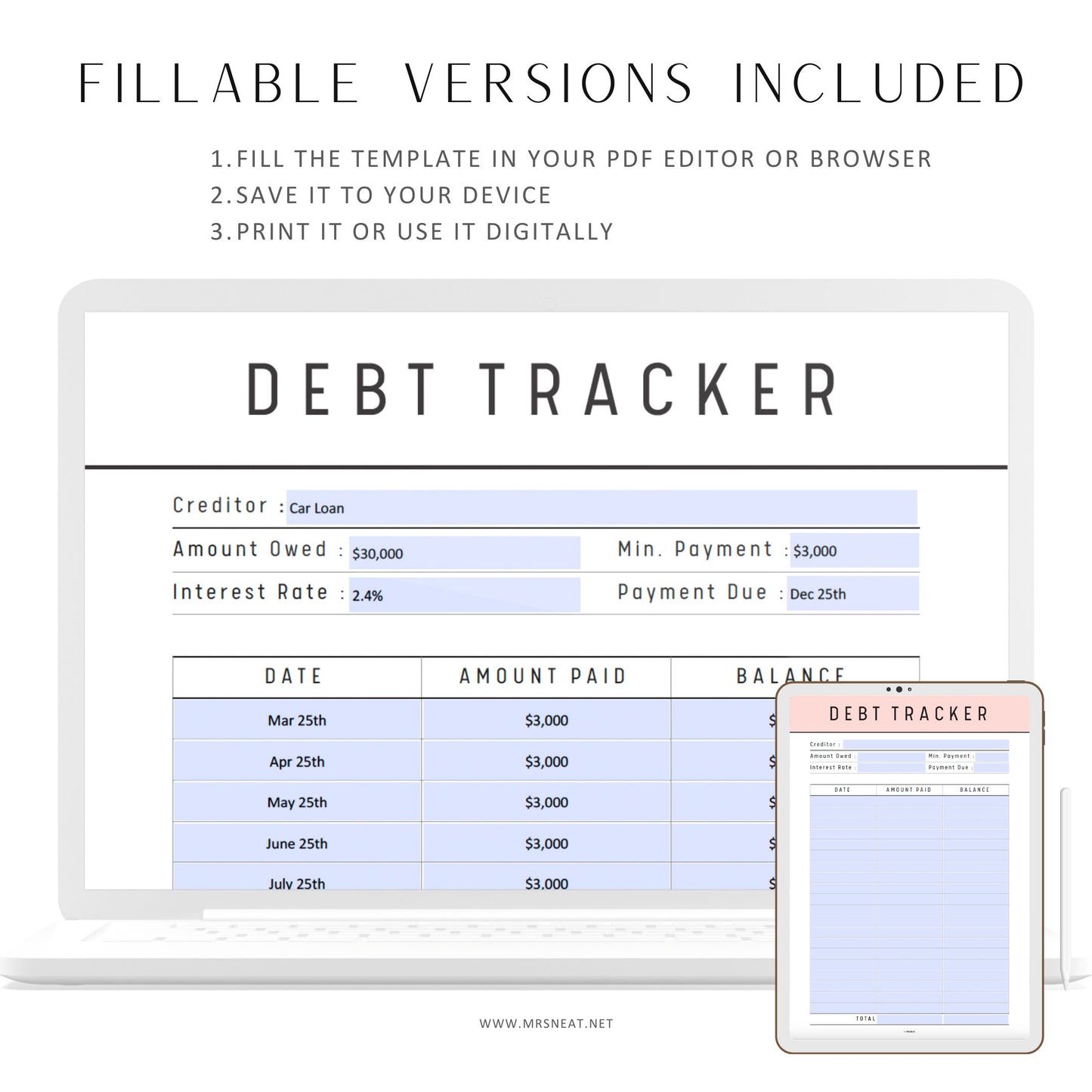 Fillable Debt Payment Tracker Template Printable, Debt payoff tracker, Credit Card Tracker, Klarna Payoff, Loan Tracker, A4, 10 colors