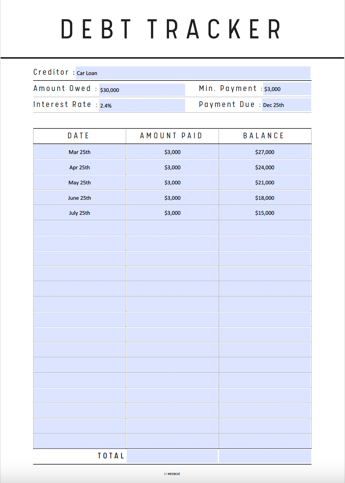 Fillable Debt Payment Tracker Template Printable, Debt payoff tracker, Credit Card Tracker, Klarna Payoff, Loan Tracker, A4, 10 colors