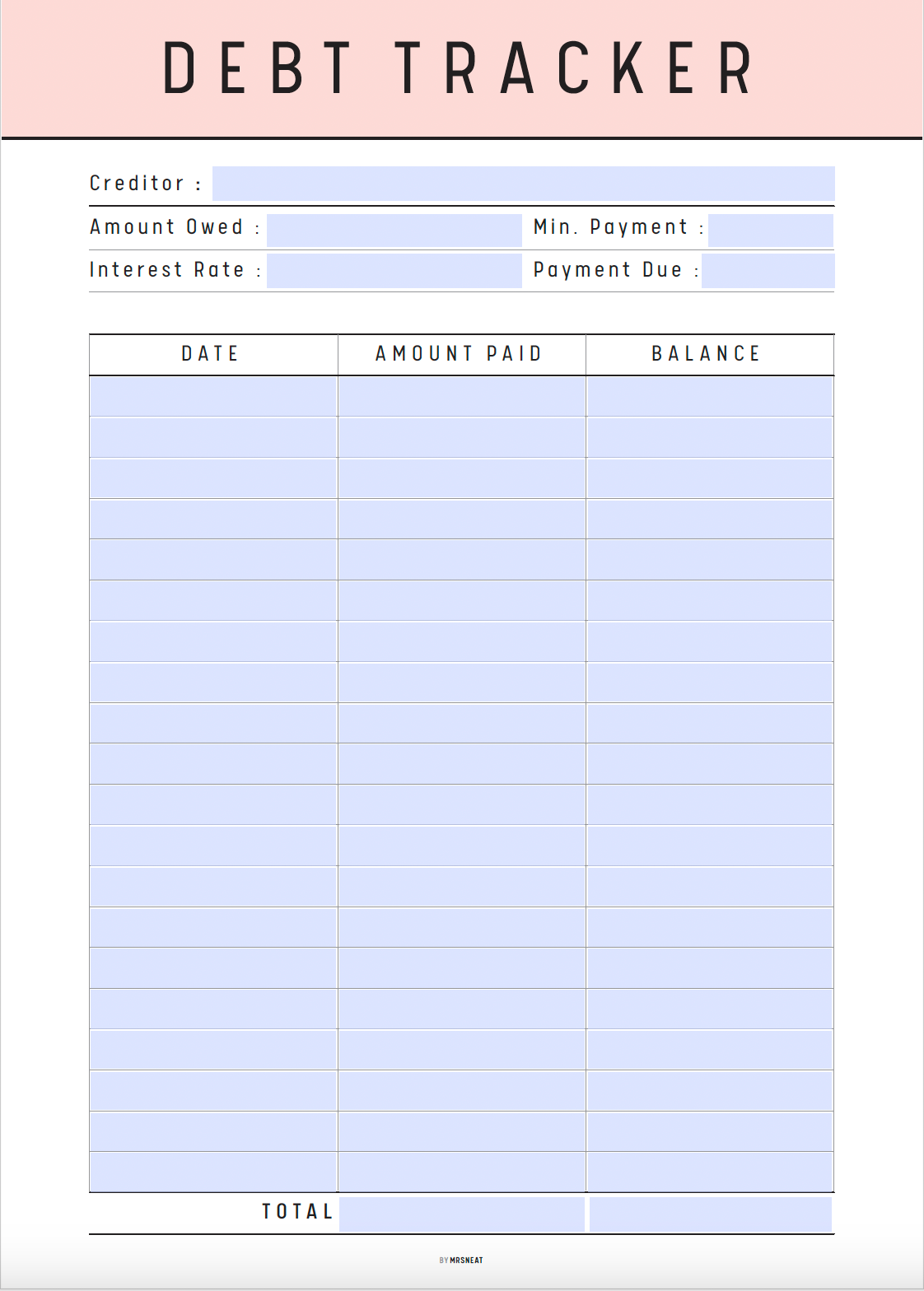 Fillable Debt Payment Tracker Template Printable, Debt payoff tracker, Credit Card Tracker, Klarna Payoff, Loan Tracker, A4, 10 colors