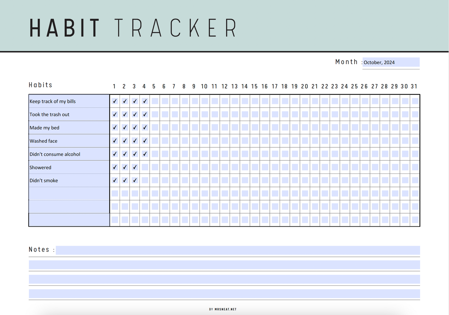 Fillable Monthly Habit Tracker Printable Landscape, Habit Tracker Template, Routine Tracker, Habit Challenge, PDF, 5 colors, A4, Letter, Fillable PDF, Printable Planner, Digital Planner