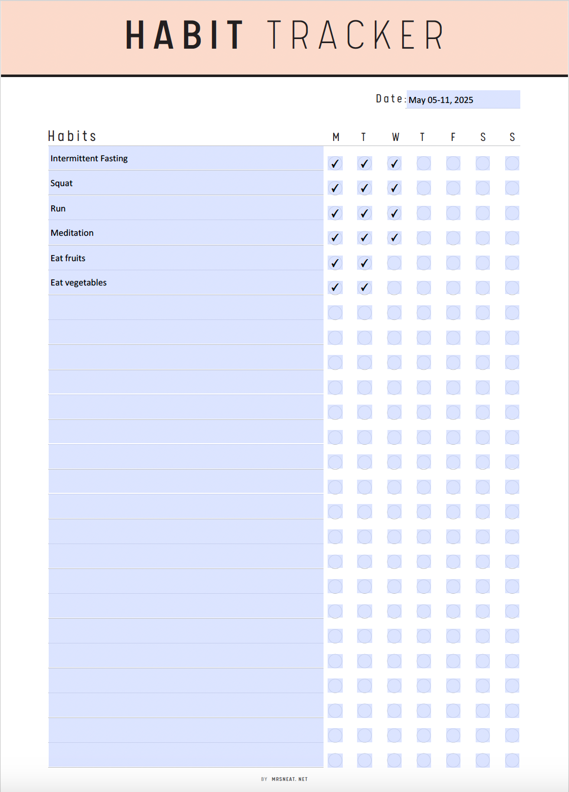 Weekly Habit Tracker Printable, Routine Tracker Template, 7 Day Habit Challenge, Habit Tracker, PDF, A4, Letter, Half Letter, A5, 5 colors, Digital Planner, Fillable PDF, Printable Planner