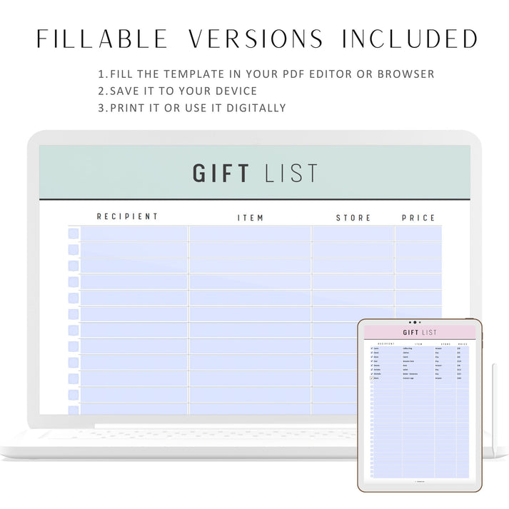 Gift List Template PRINTABLE - M275 – mrsneat