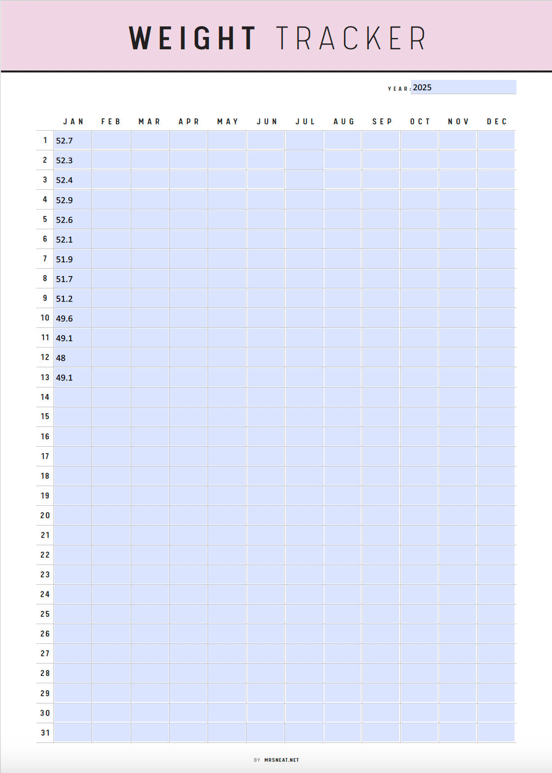 365 day weight loss tracker printable - m276 – mrsneat