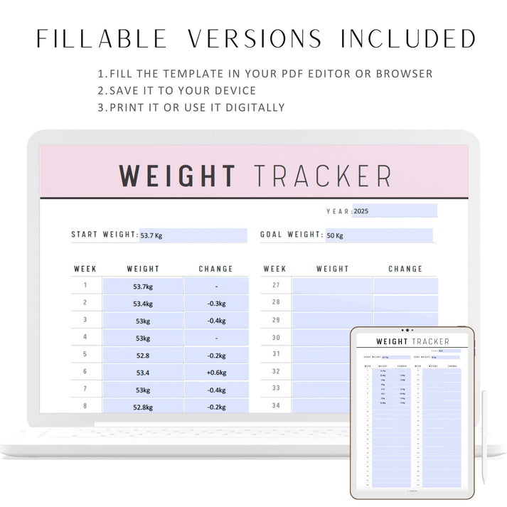 52 Week Weight Loss Tracker Printable - M277 – mrsneat