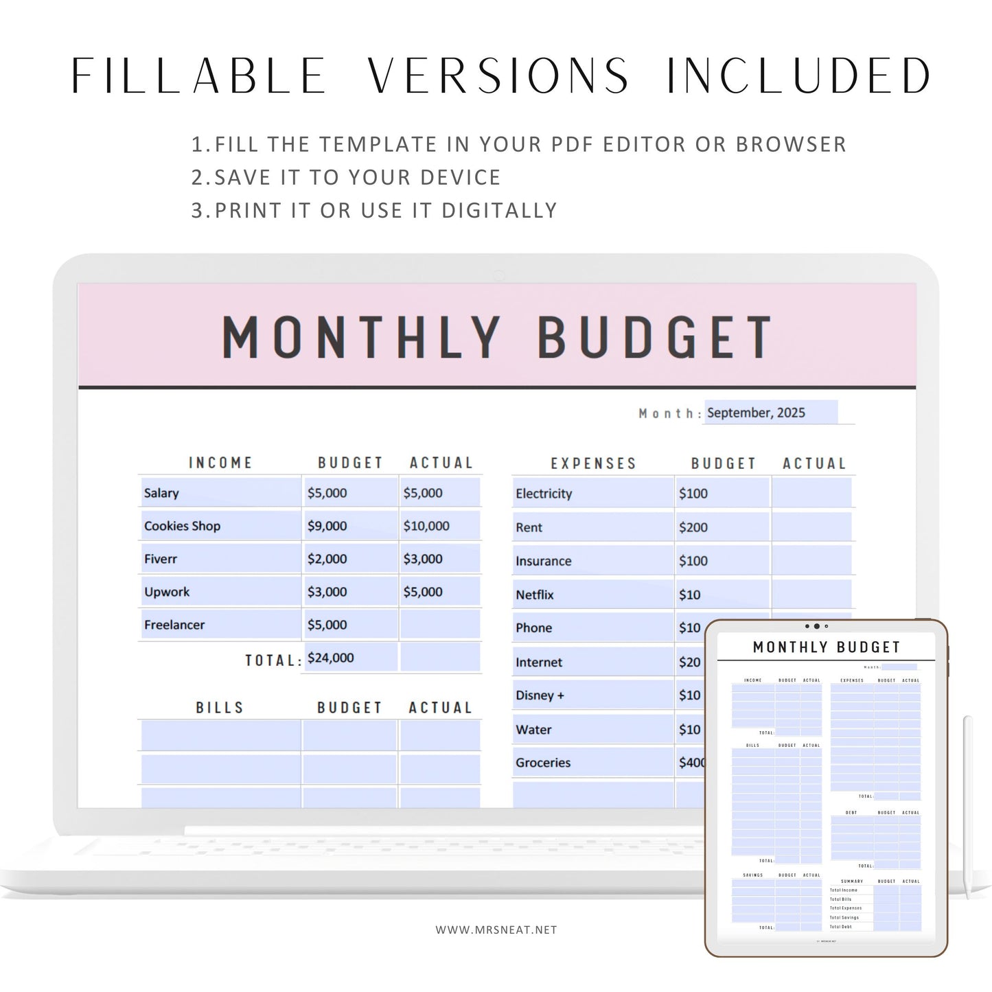 Monthly Budget Planner Template Printable - M280