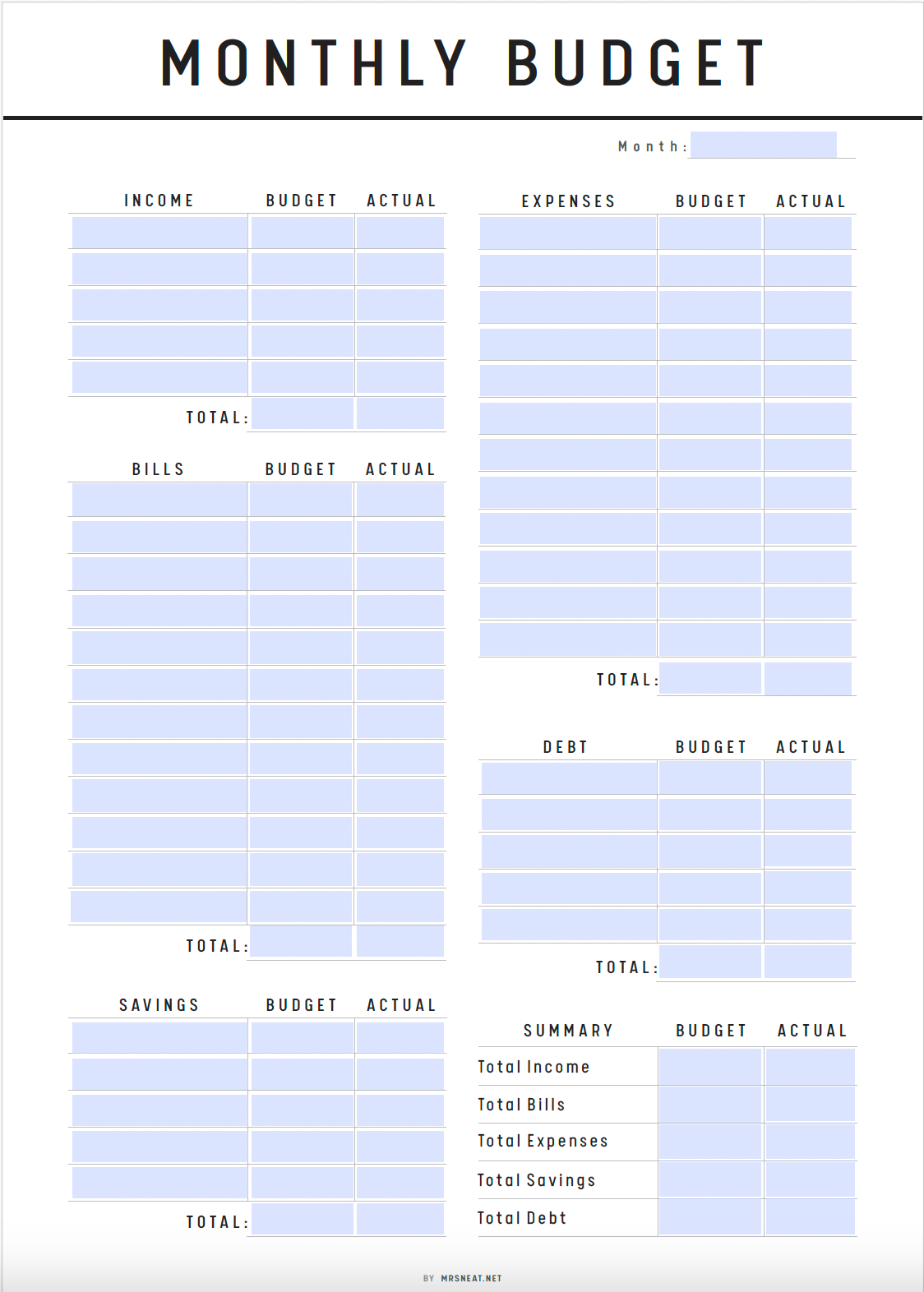 Monthly Budget Planner Template Printable - M280