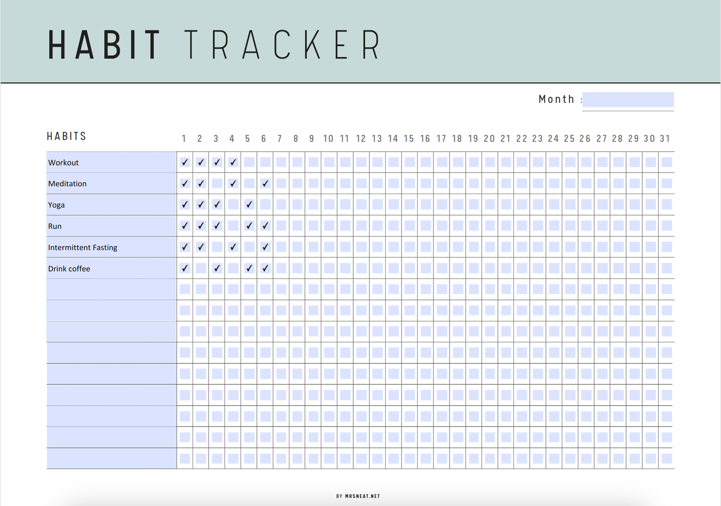 Monthly Habit Tracker Printable Landscape, Habit Tracker Template, Routine Tracker, 30 Day Habit Challenge, 2 versions, A4, Letter, 5 colors, Digital Planner, Fillable PDF, Printable Planner