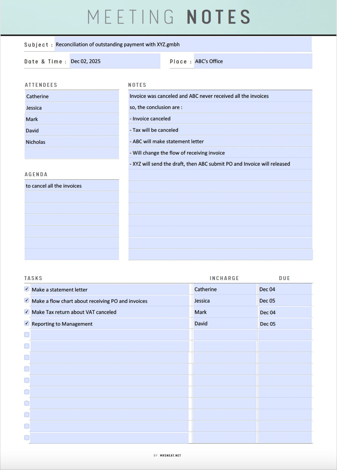 Printable Meeting Notes Template, Meeting Notes Page, PDF, A4, A5, Letter, Half Letter, 6 colors, Digital Planner, Fillable PDF, Printable Planner