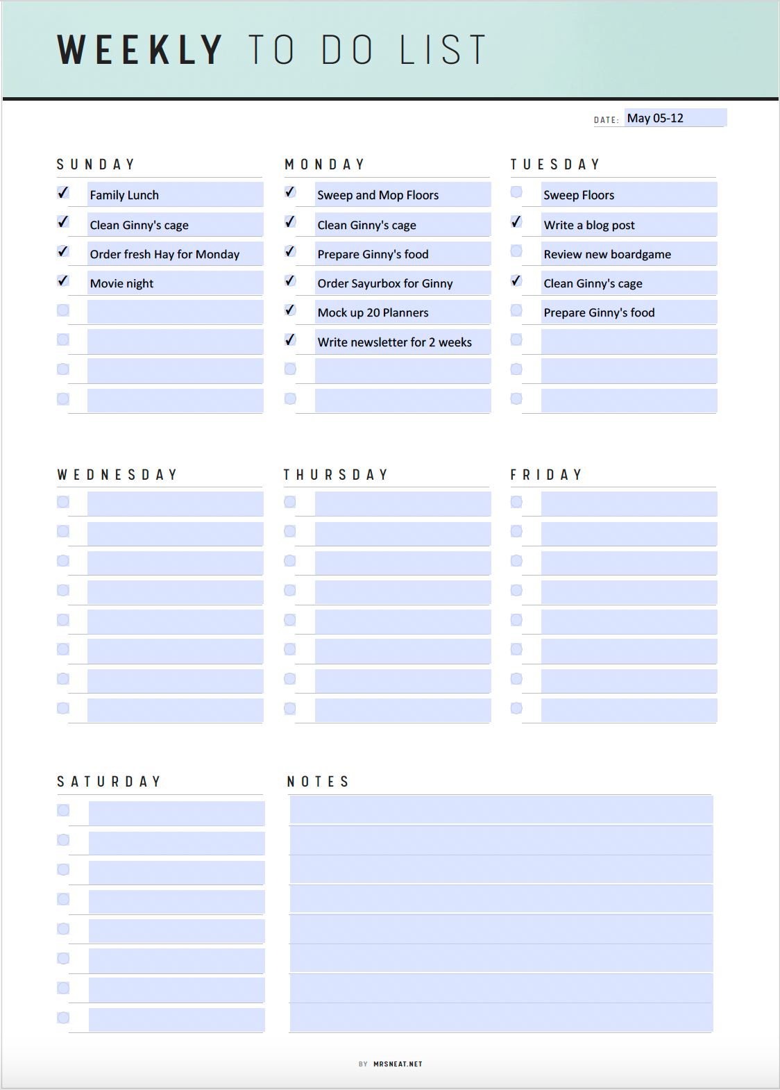 Fillable Weekly To Do List, Weekly Agenda Printable, Weekly Task List Template, Productivity Planner, A4, A5, Letter, Half Letter, 6 colors, Digital Planner, Fillable PDF, Printable Planner