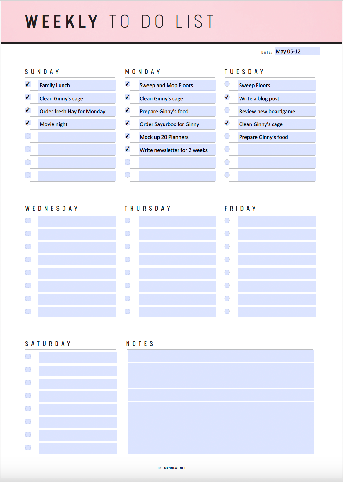 Fillable Weekly To Do List, Weekly Agenda Printable, Weekly Task List Template, Productivity Planner, A4, A5, Letter, Half Letter, 6 colors, Digital Planner, Fillable PDF, Printable Planner