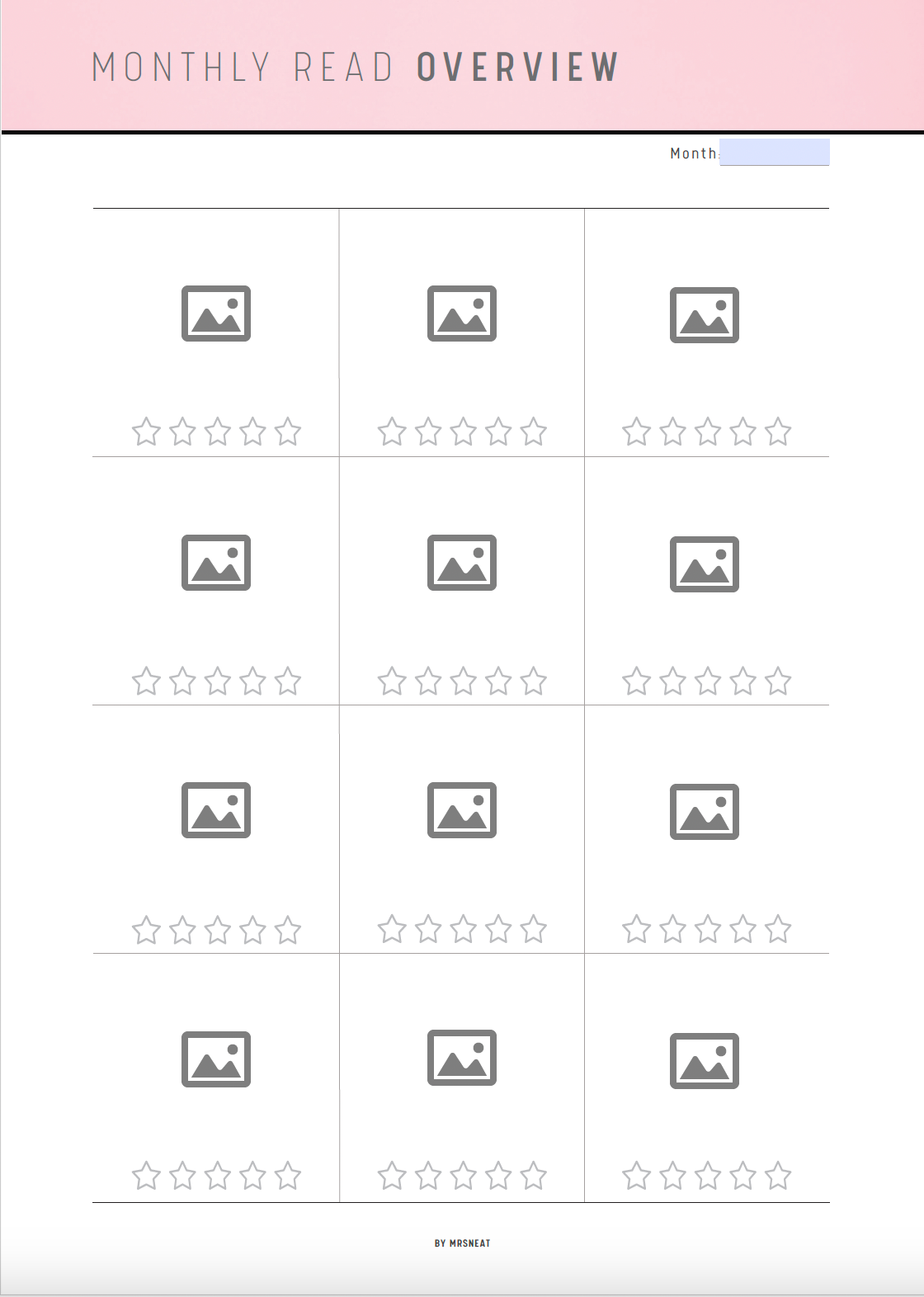 Monthly Reading Overview Template Printable PDF - M294