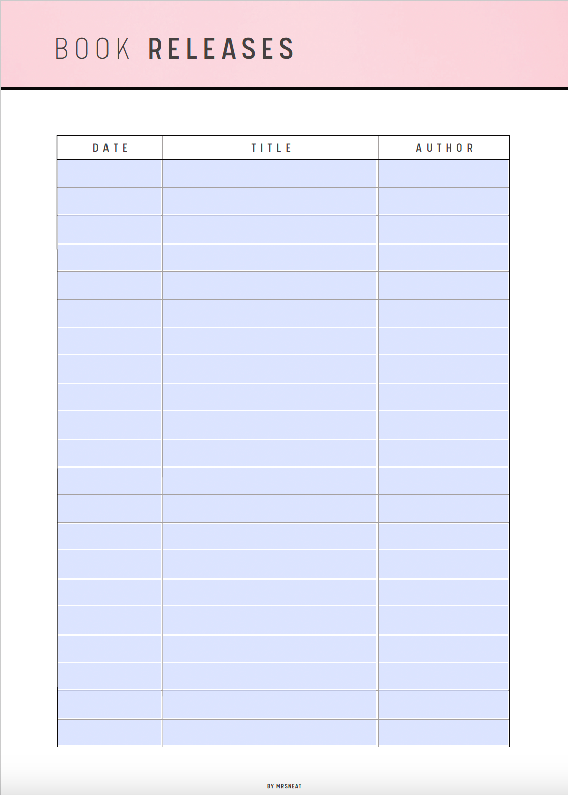 Upcoming Book Releases Template Printable, A4, A5, Letter, Half Letter, PDF, 6 colors