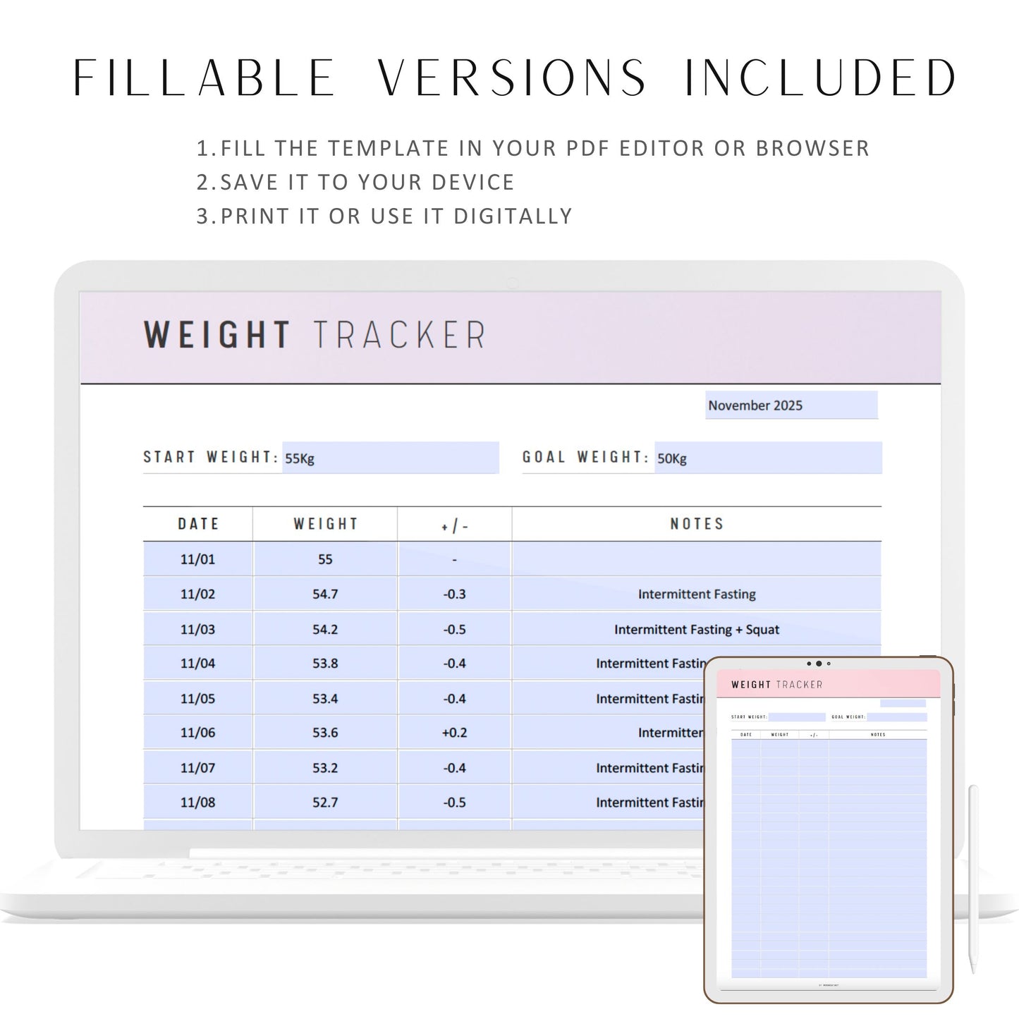 52 Week Weight Tracker Printable, Weight Loss Tracker Template, Fillable Weight Log, Weight Journal, 5 Colors, A4, A5, Letter, Half Letter, Digital Planner, Fillable PDF, Printable Planner