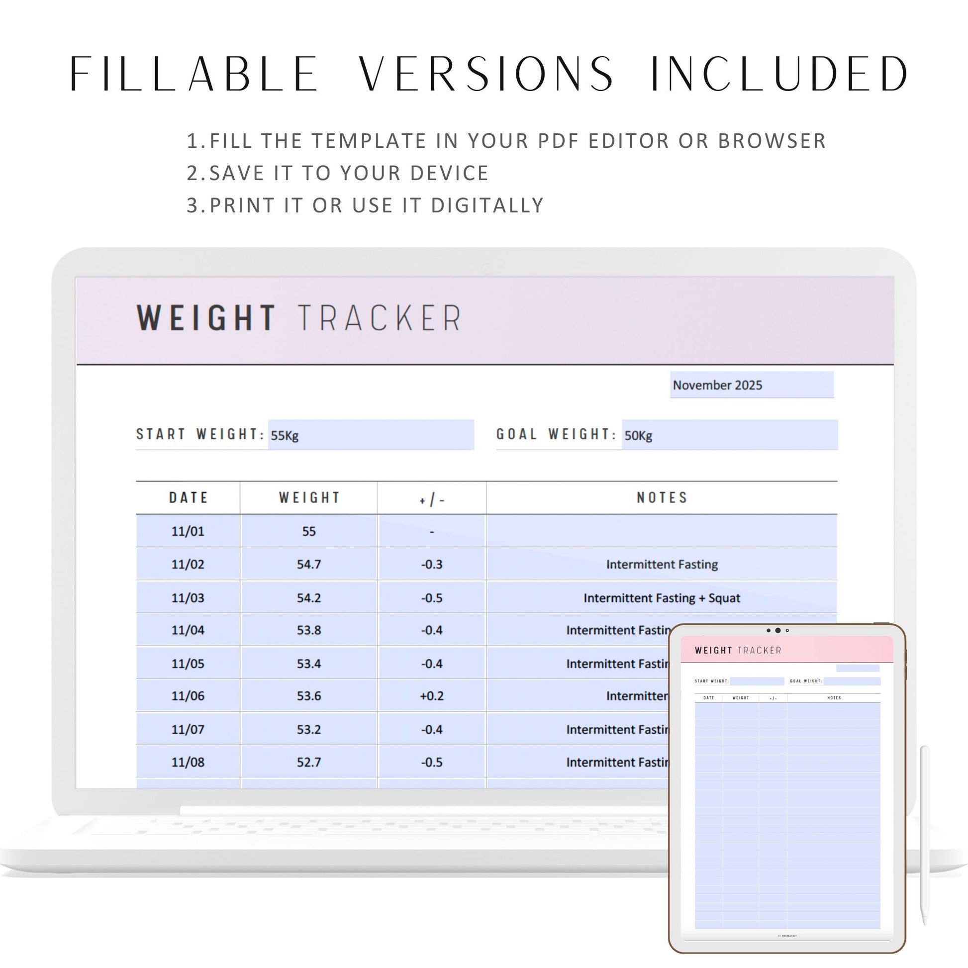 52 Week Weight Tracker Printable, Weight Loss Tracker Template, Fillable Weight Log, Weight Journal, 5 Colors, A4, A5, Letter, Half Letter, Digital Planner, Fillable PDF, Printable Planner