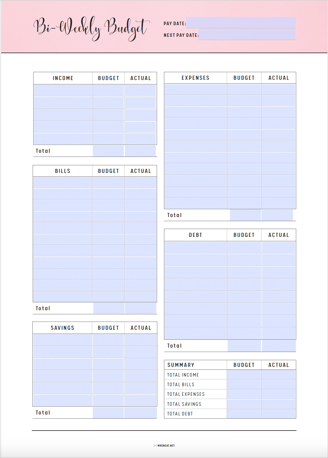 bi-weekly budget template printable - m306 – mrsneat