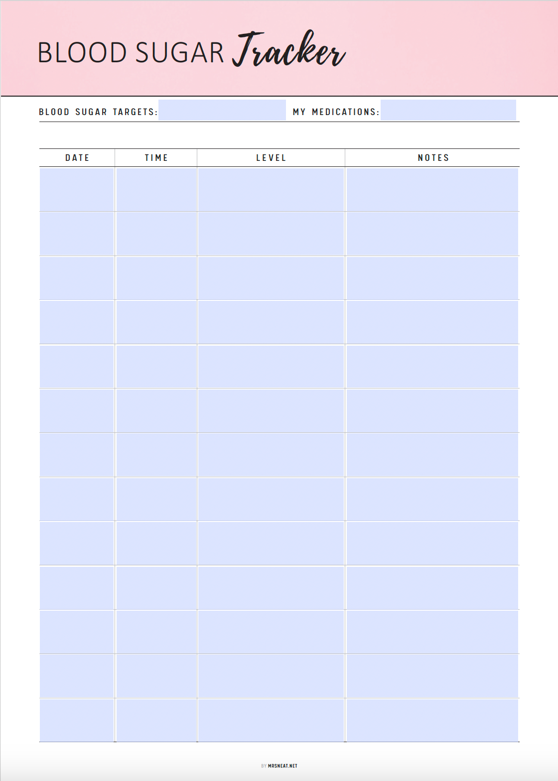 Printable Blood Sugar Tracker, Fillable Glucose Tracker Page, Diabetes Journal, Diabetes Planner, PDF, A4, A5, Letter, Half Letter, 6 colors, Digital Planner, Fillable PDF, Printable Planner