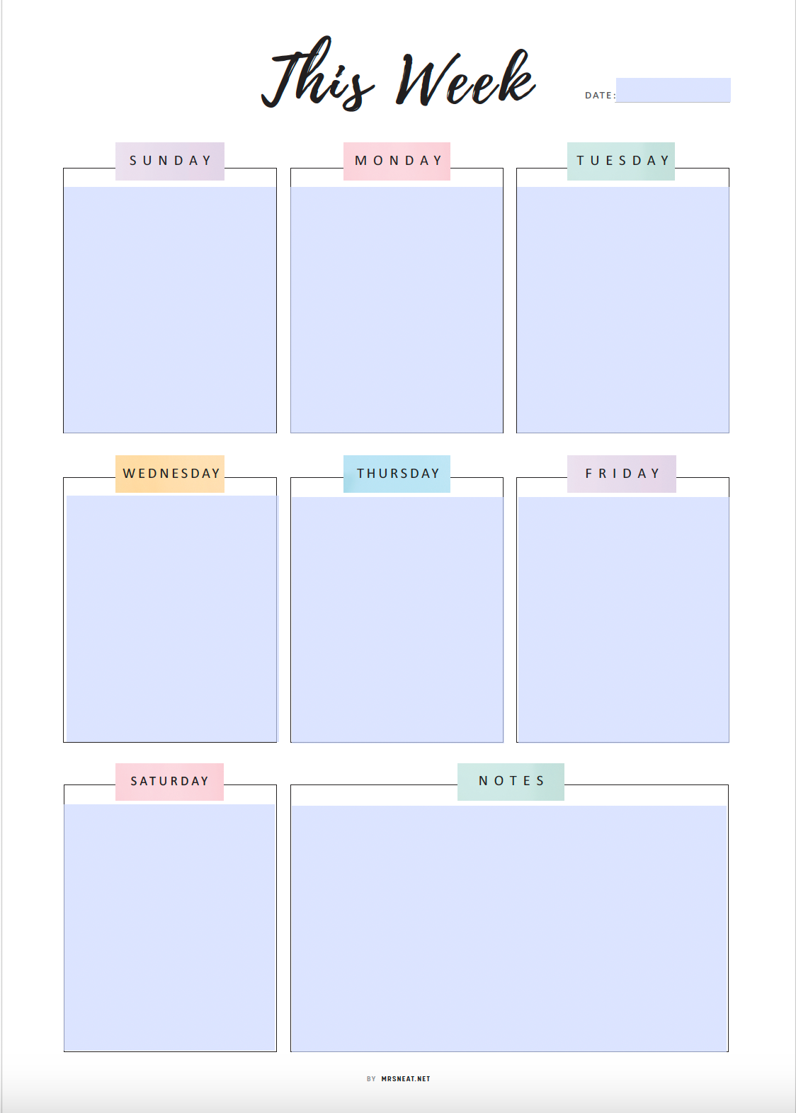 Fillable Weekly Planner Printable, Weekly To Do List, Week at a glance, Sunday & Monday Start, 2 Versions, A4, A5, Letter, Half Letter, PDF