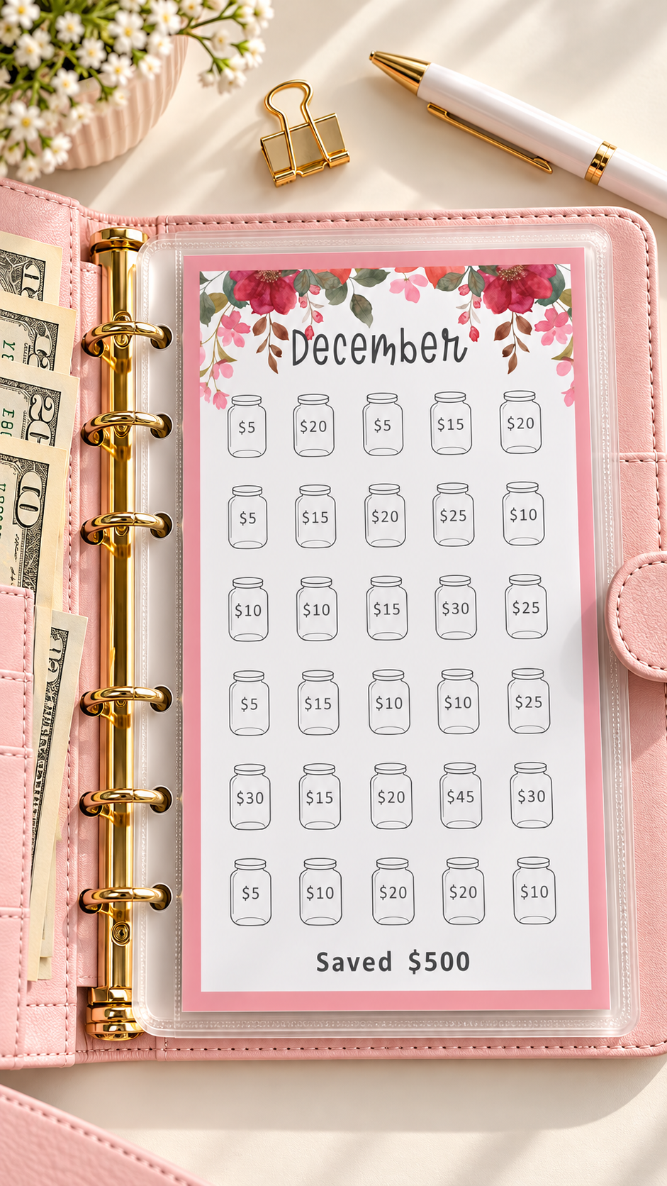 December Savings Planner Flat Lay