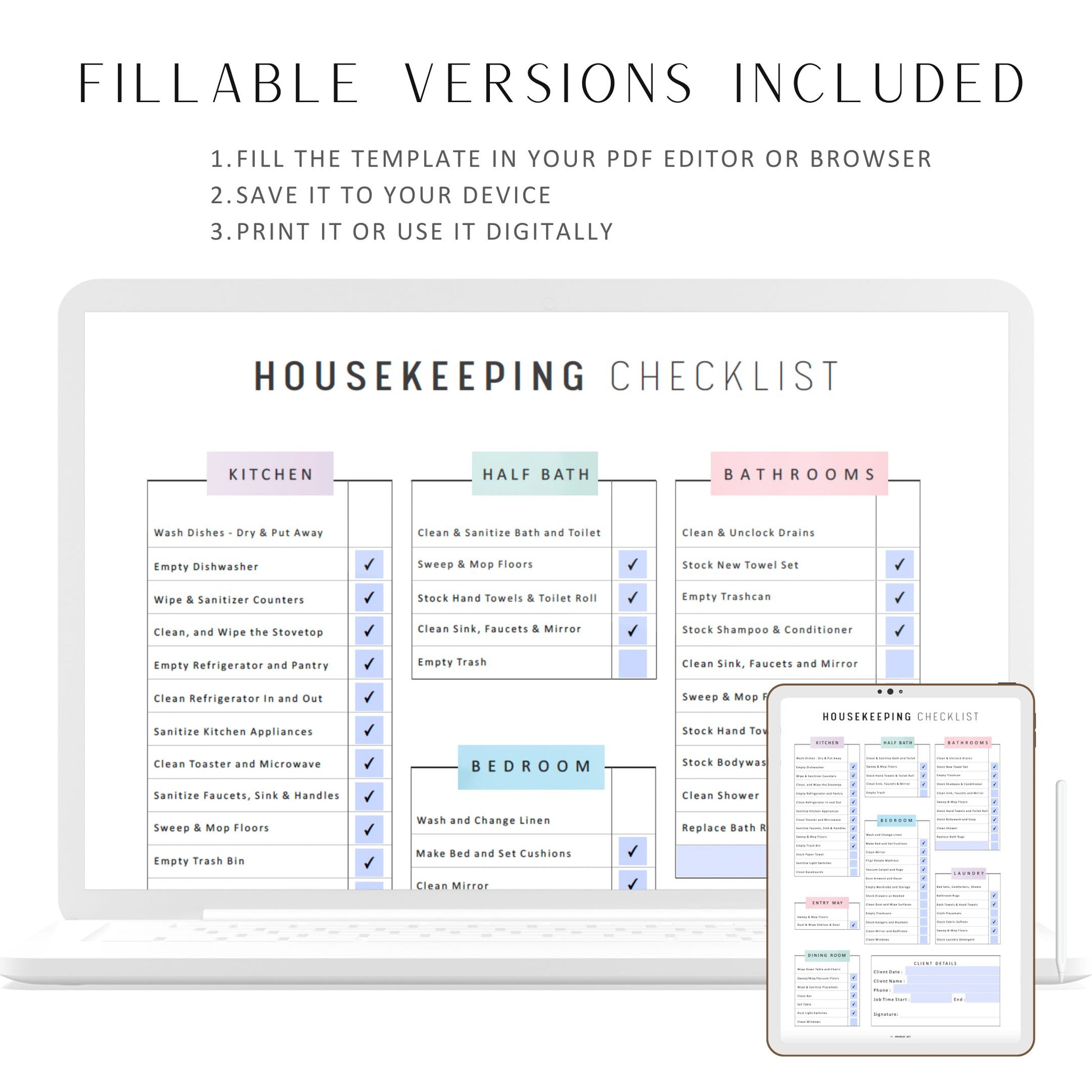 Housekeeping Checklist Printable, Airbnb Cleaning Checklist Template, House Cleaning Checklist, Housekeeping Cleaning Planner, 3 Styles, PDF