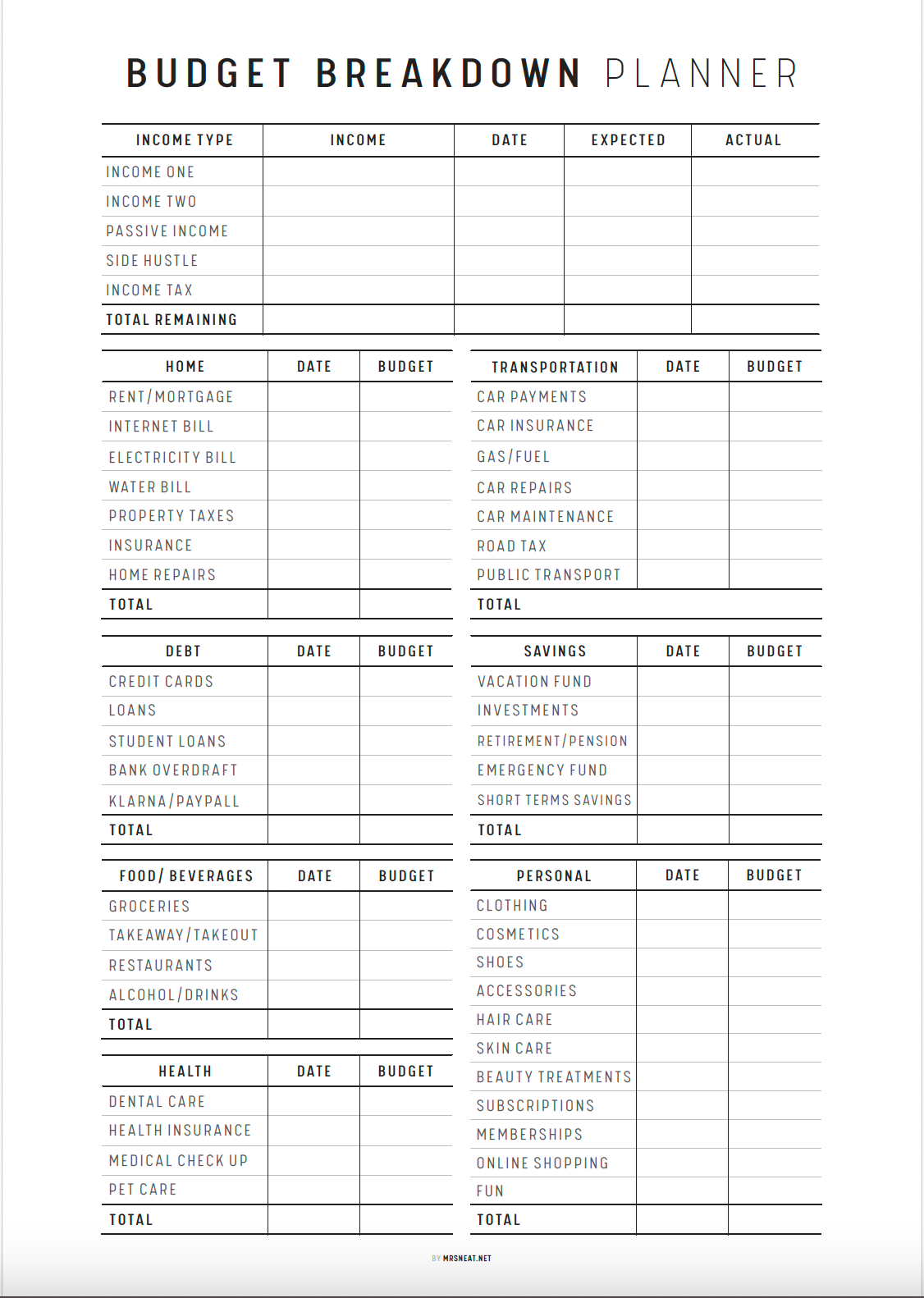 Best Monthly Budget Planner Template Printable, Budget Breakdown Template, Colorful Planner, Minimalist Planner, A4, A5, Letter, Half Letter, PDF