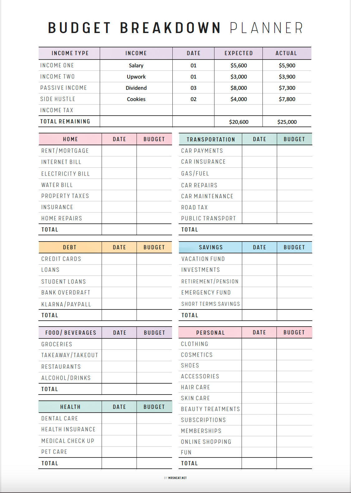 Best Monthly Budget Planner Template Printable, Budget Breakdown Template, Colorful Planner, Minimalist Planner, A4, A5, Letter, Half Letter, PDF