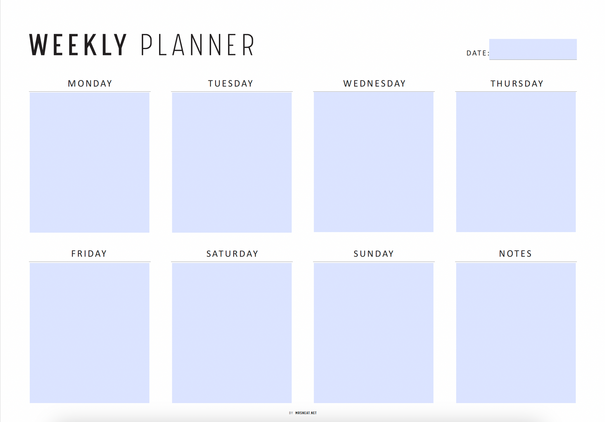 Fillable Weekly Planner Printable Landscape, Week at a Glance, Weekly Organizer, Office Planner, 4 versions, Sunday Monday Start, A4, Letter