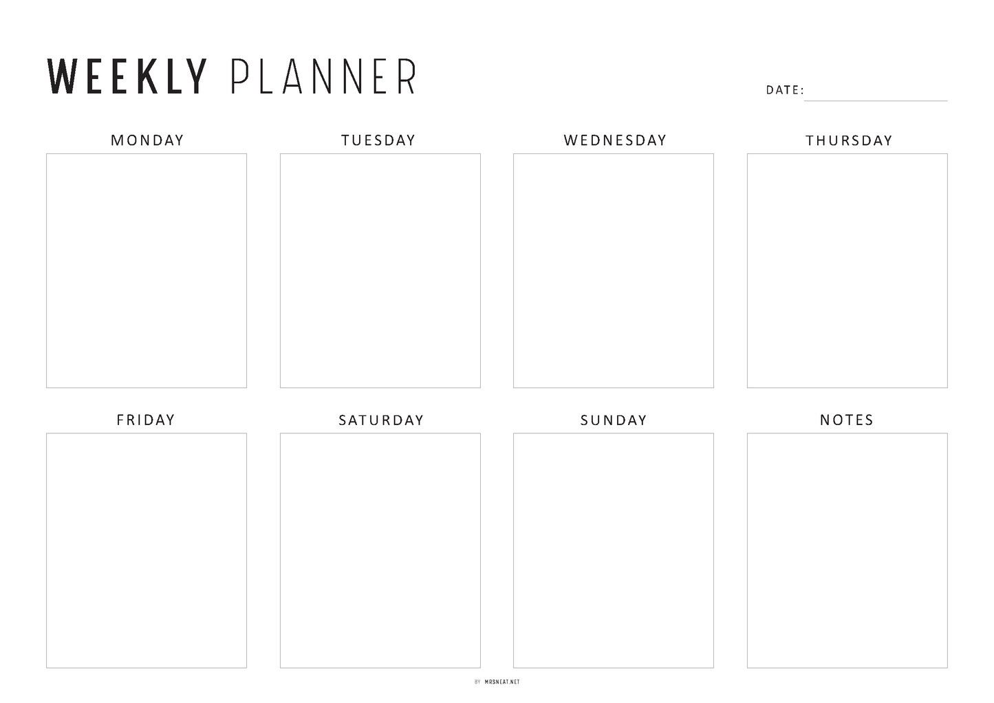 FILLABLE Colorful Weekly Planner Printable Landscape, Week at a Glance, Weekly Organizer, Office Planner, 4 versions, Sunday Monday Start, A4, Letter
