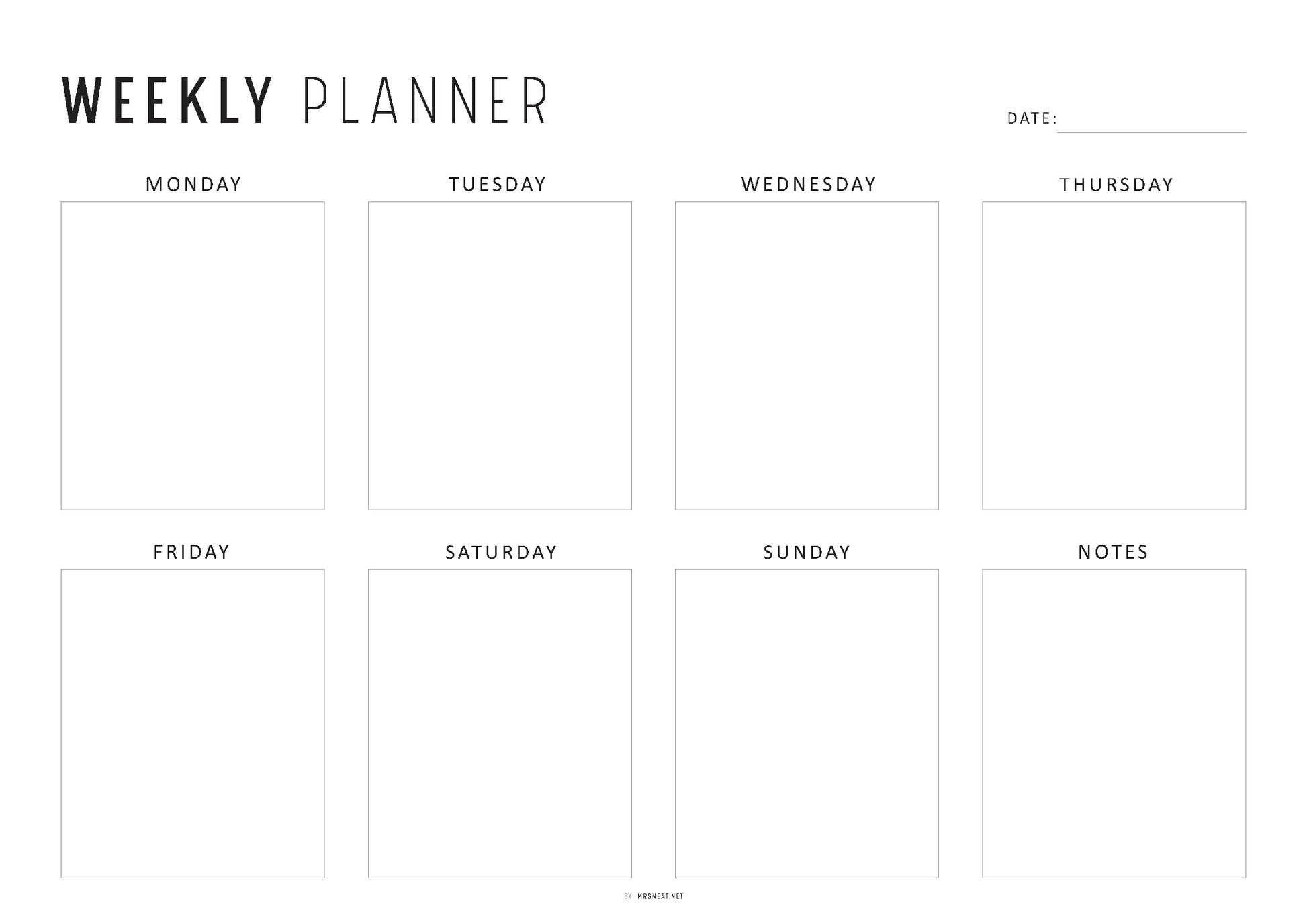 FILLABLE Colorful Weekly Planner Printable Landscape, Week at a Glance, Weekly Organizer, Office Planner, 4 versions, Sunday Monday Start, A4, Letter