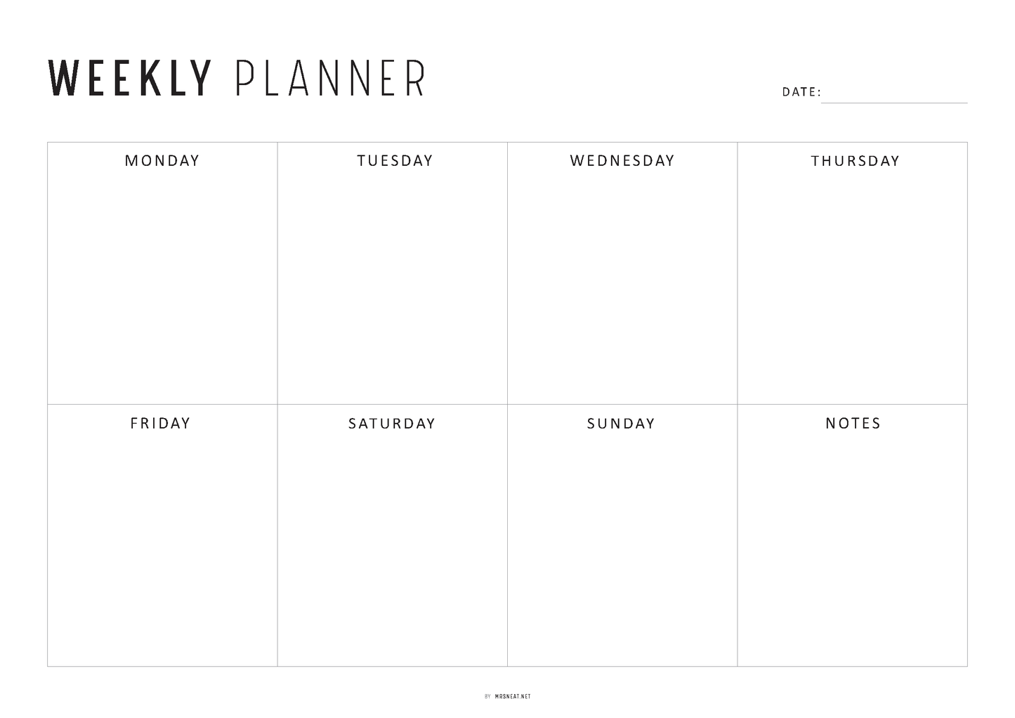 FILLABLE Minimalist Weekly Planner Printable Landscape, Week at a Glance, Weekly Organizer, Office Planner, 4 versions, Sunday Monday Start, A4, Letter