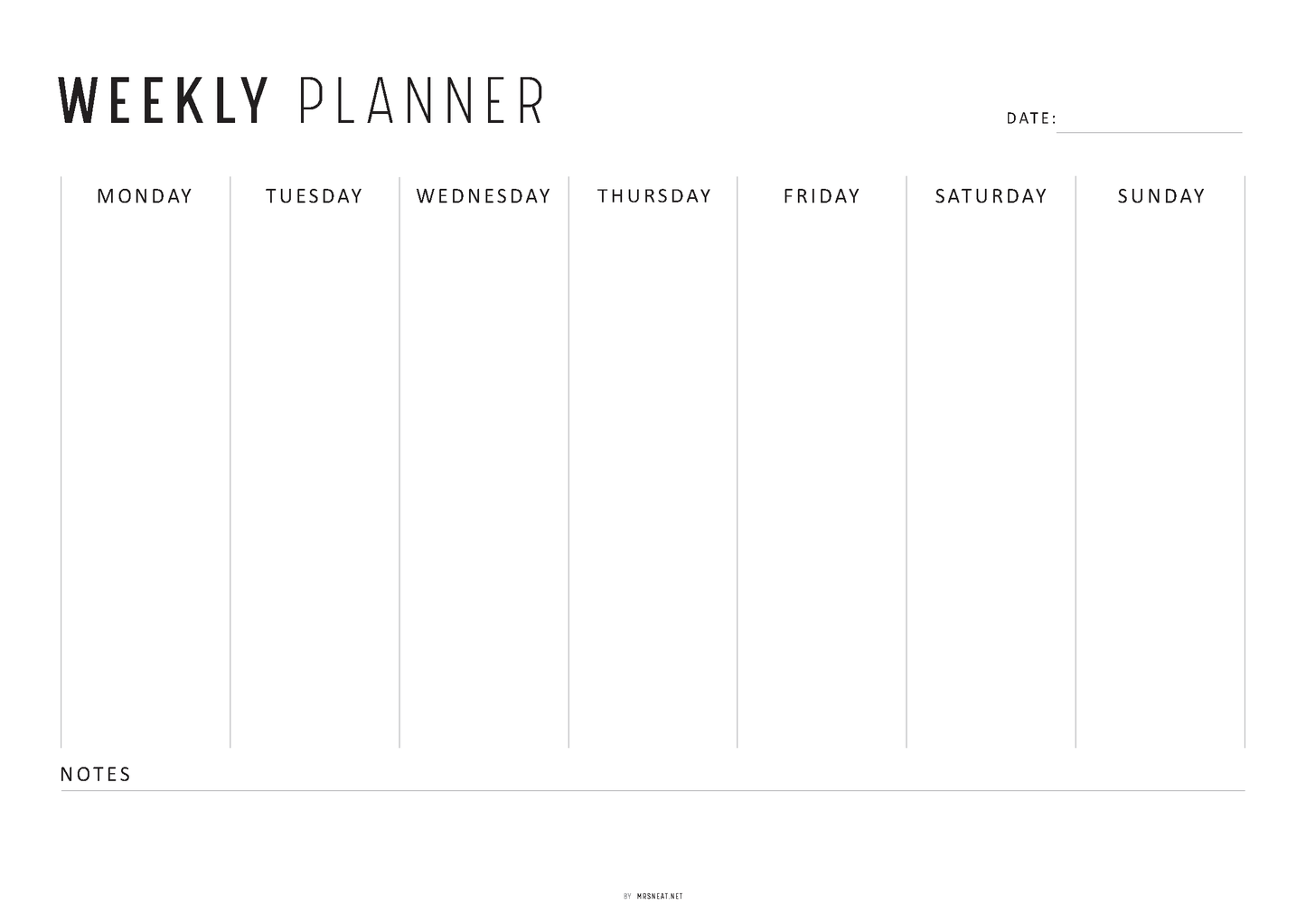FILLABLE Minimalist Weekly Planner Printable Landscape, Week at a Glance, Weekly Organizer, Office Planner, 4 versions, Sunday Monday Start, A4, Letter