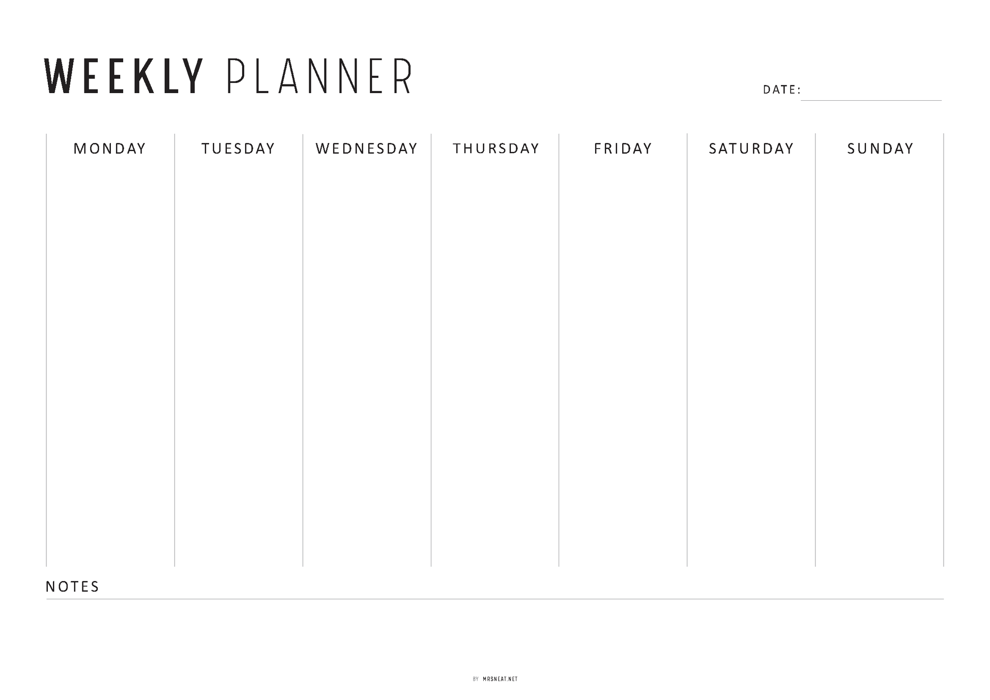 FILLABLE Minimalist Weekly Planner Printable Landscape, Week at a Glance, Weekly Organizer, Office Planner, 4 versions, Sunday Monday Start, A4, Letter